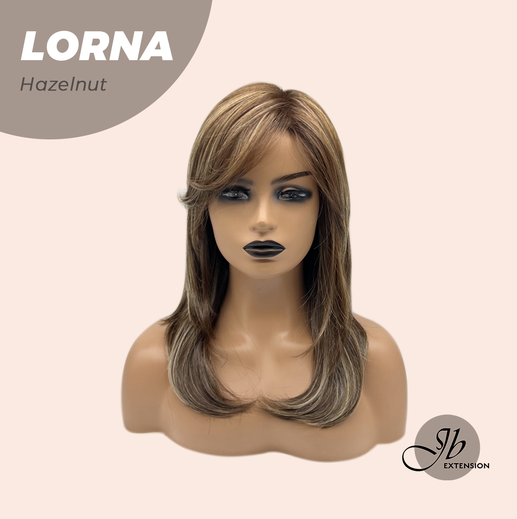 JBEXTENSION 18 Inches Hazelnut Blonde Highlight Curly Women Fashion Full Machine Wig With Bangs LORNA HAZELNUT【PLUS PERMATEASE】【BENDY EAR TABS】