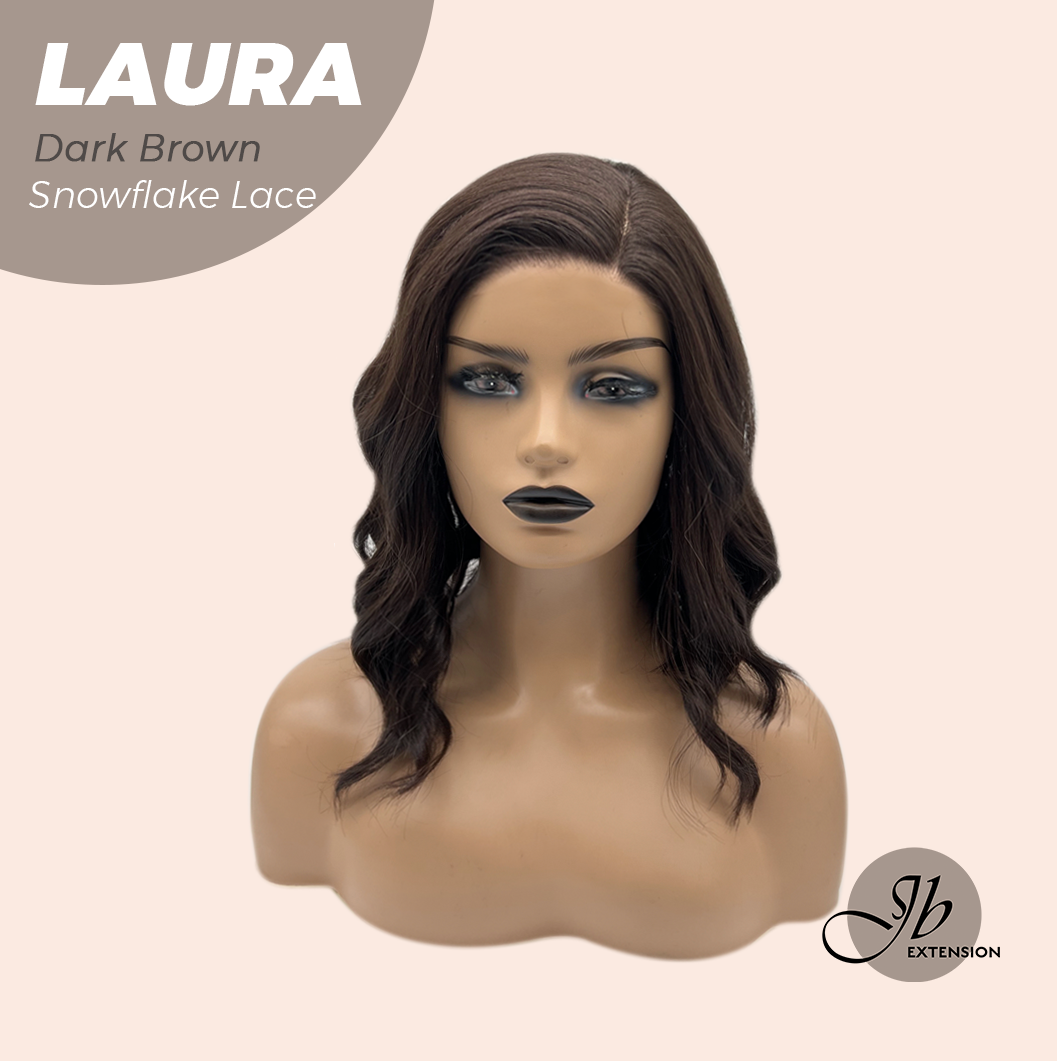 JBEXTENSION 14 Inches Dark Brown Pre-Cut Side Part Snowflake Lace Frontlace Glueless Wig LAURA SNOWFLAKE DARK BROWN【BENDY EAR TABS】- S/M