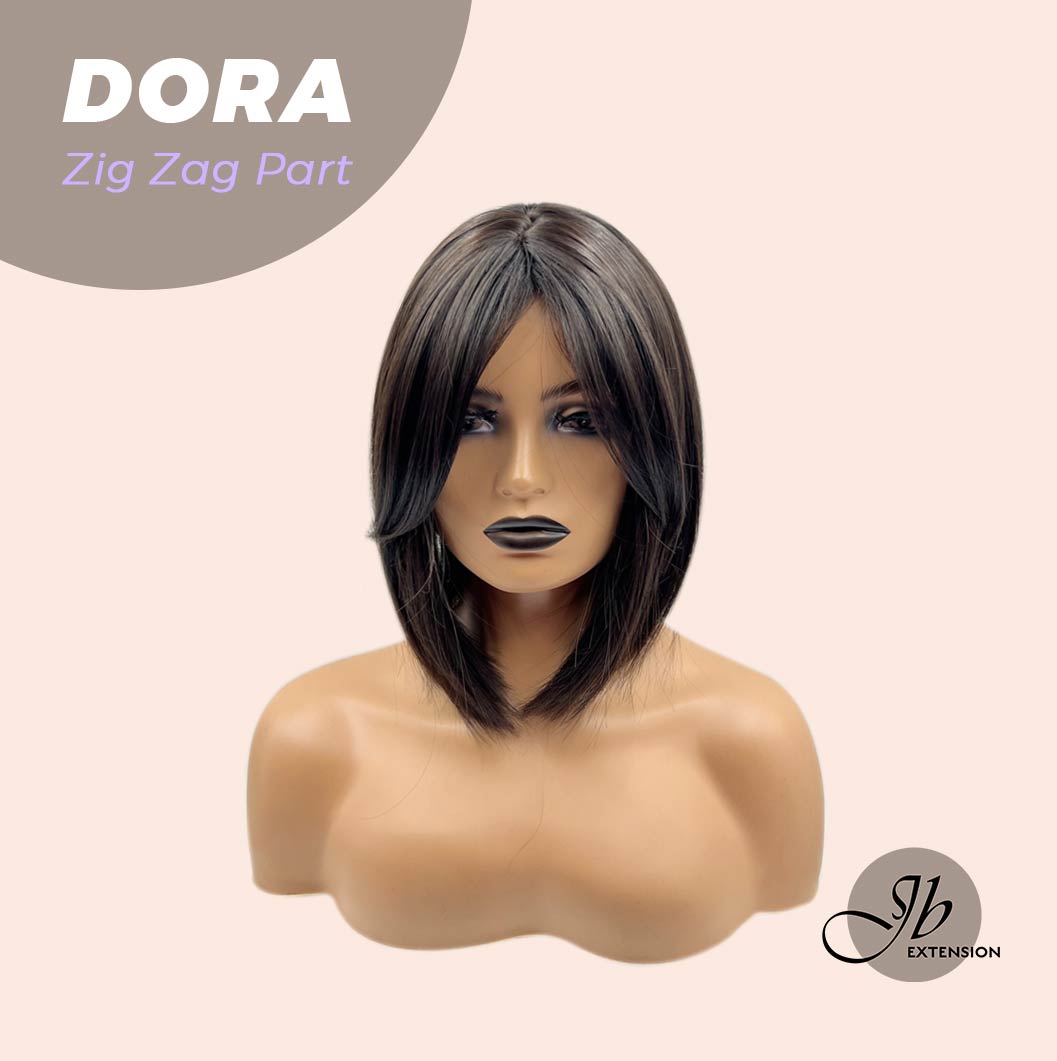 JBEXTENSION 12 Inches Bob Cut Soft Black Short Hair With Bangs Zig Zag Part Wig DORA BROWN