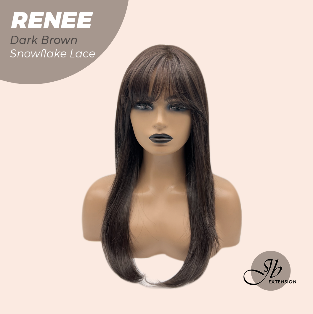 JBEXTENSION 21 Inches Dark Brown Pre-Cut T Part Snowflake Lace Frontlace Glueless Wig RENEE DARK BROWN【BENDY EAR TABS】