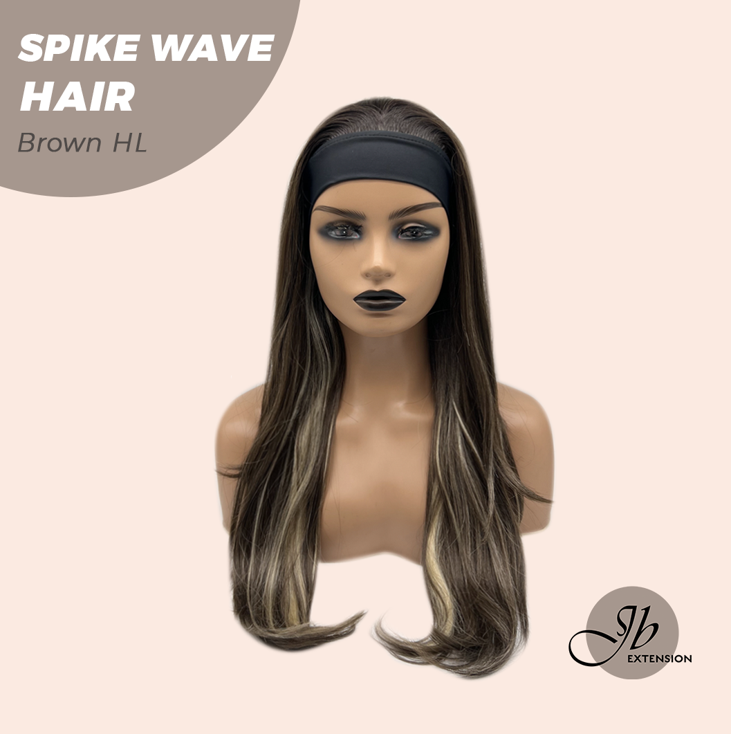 JBEXTENSION 24 Inches Long Curly Hair Brown Highlight Headband Wig SPIKE WAVE HAIR - BROWN HIGHLIGHT