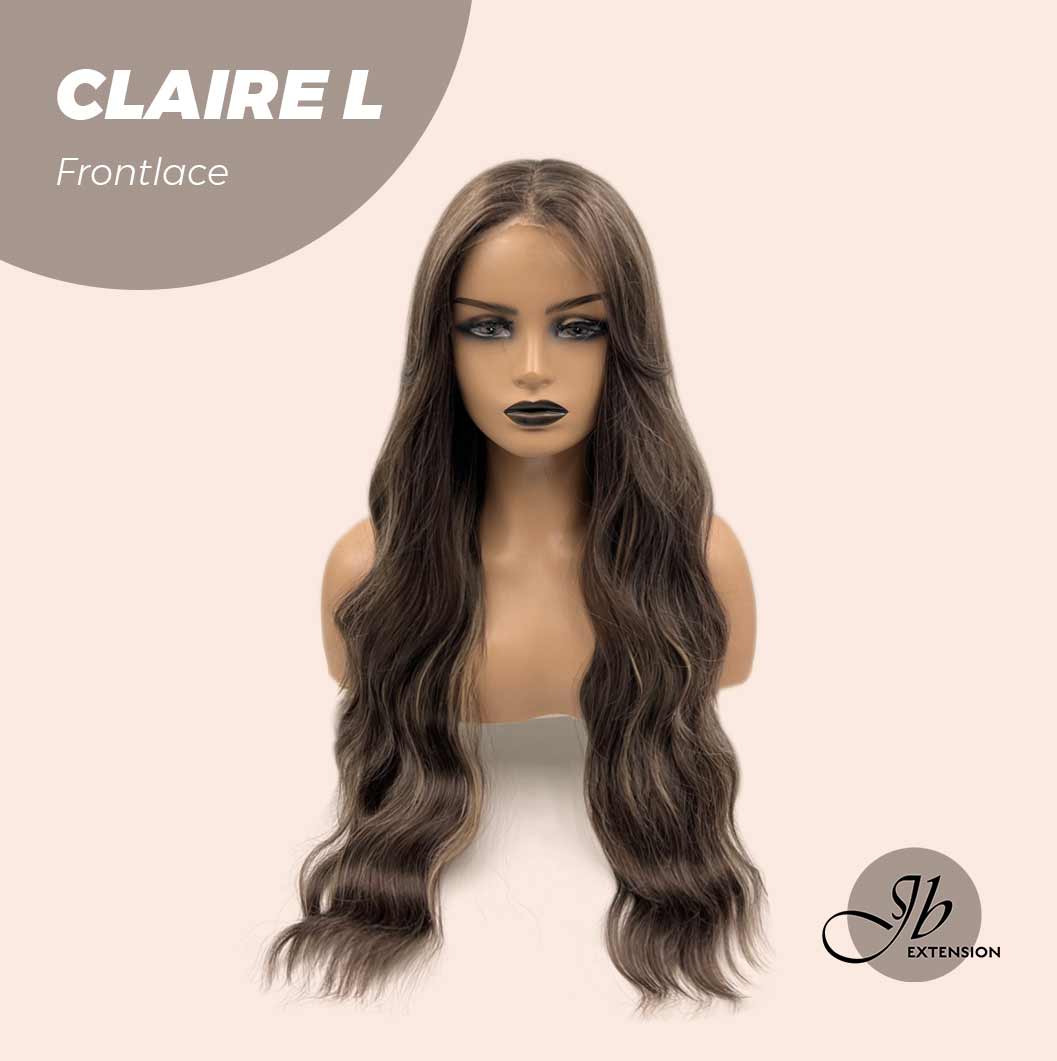 JBEXTENSION 26 Inches Body Wave Brown With Highlight Pre-Cut Frontlace Glueless Wig CLAIRE LACE L