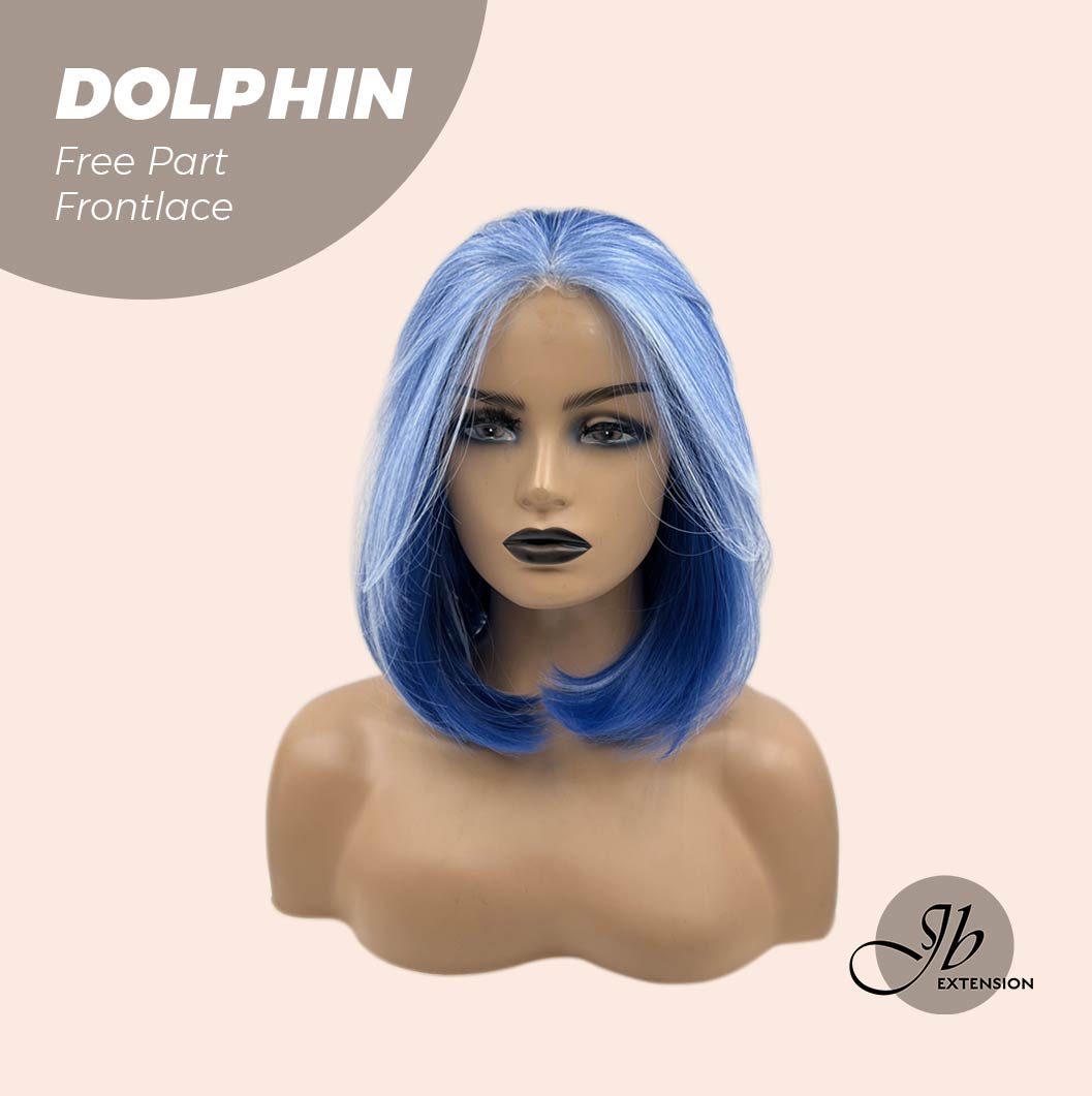 JBEXTENSION 12 Inches Bob Cut Blue With White Highlight Free Part Pre-Cut Frontlace Glueless Wig DOLPHIN
