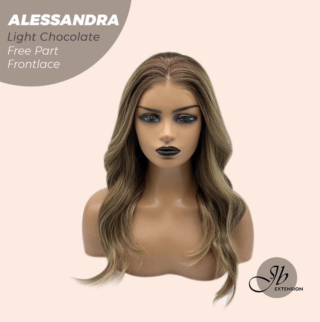 JBEXTENSION 20 Inches Light Chocolate Curly Fiber X, Tangle Less Pre-Cut Free Part Frontlae Glueless Wig ALESSANDRA LIGHT CHOCOLATE