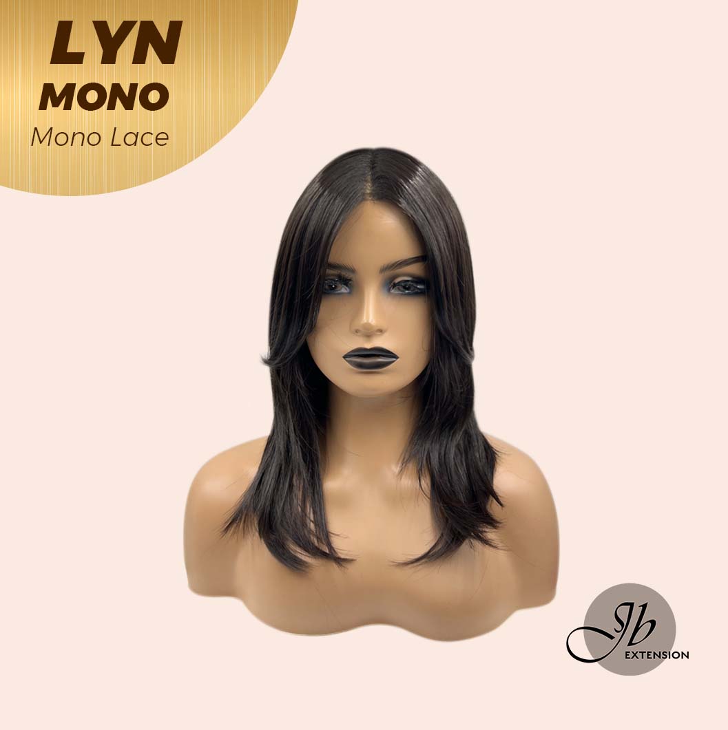 JBEXTENSION LYN MONO Partial Monofilament Wig 17 Inches Natural Black Partial Mono Lace Glueless Wig Lyn Mono【BENDY EAR TABS】