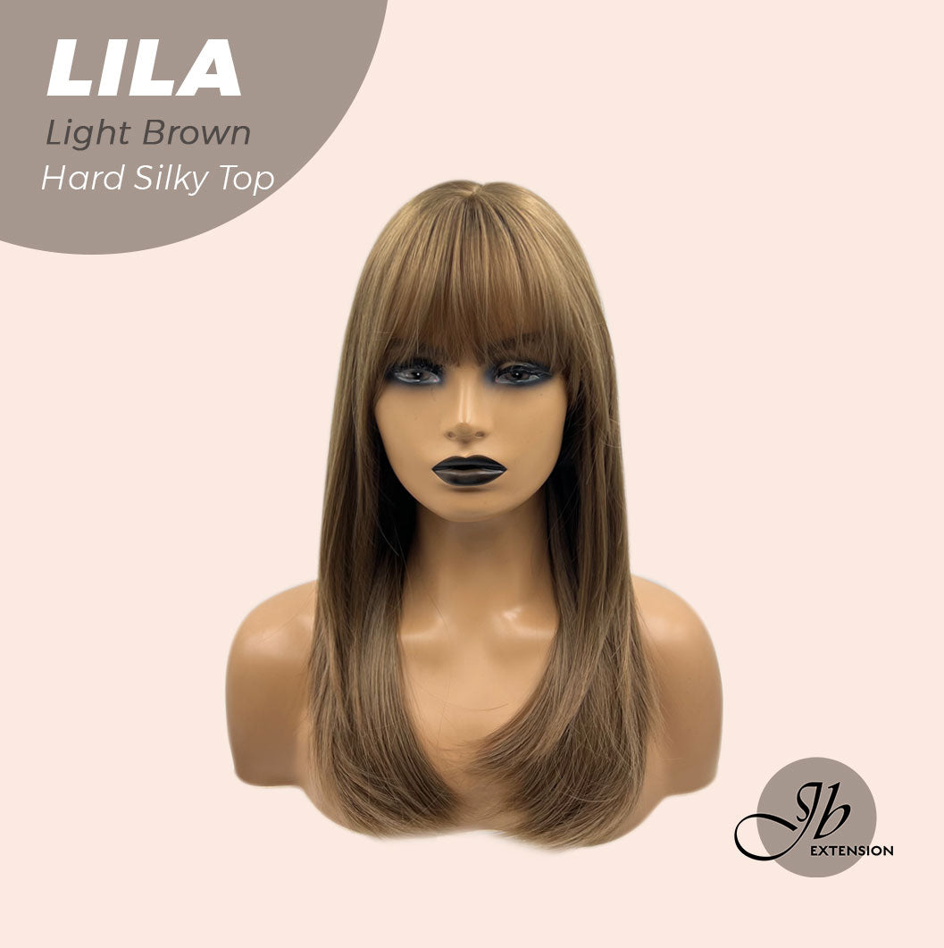 JBEXTENSION 20 Inches Scalpiana Light Brown Wolf Cut 3.5X4 Hard Silky Top Natural Scalp Effect Wig With Bangs LILA LIGHT BROWN