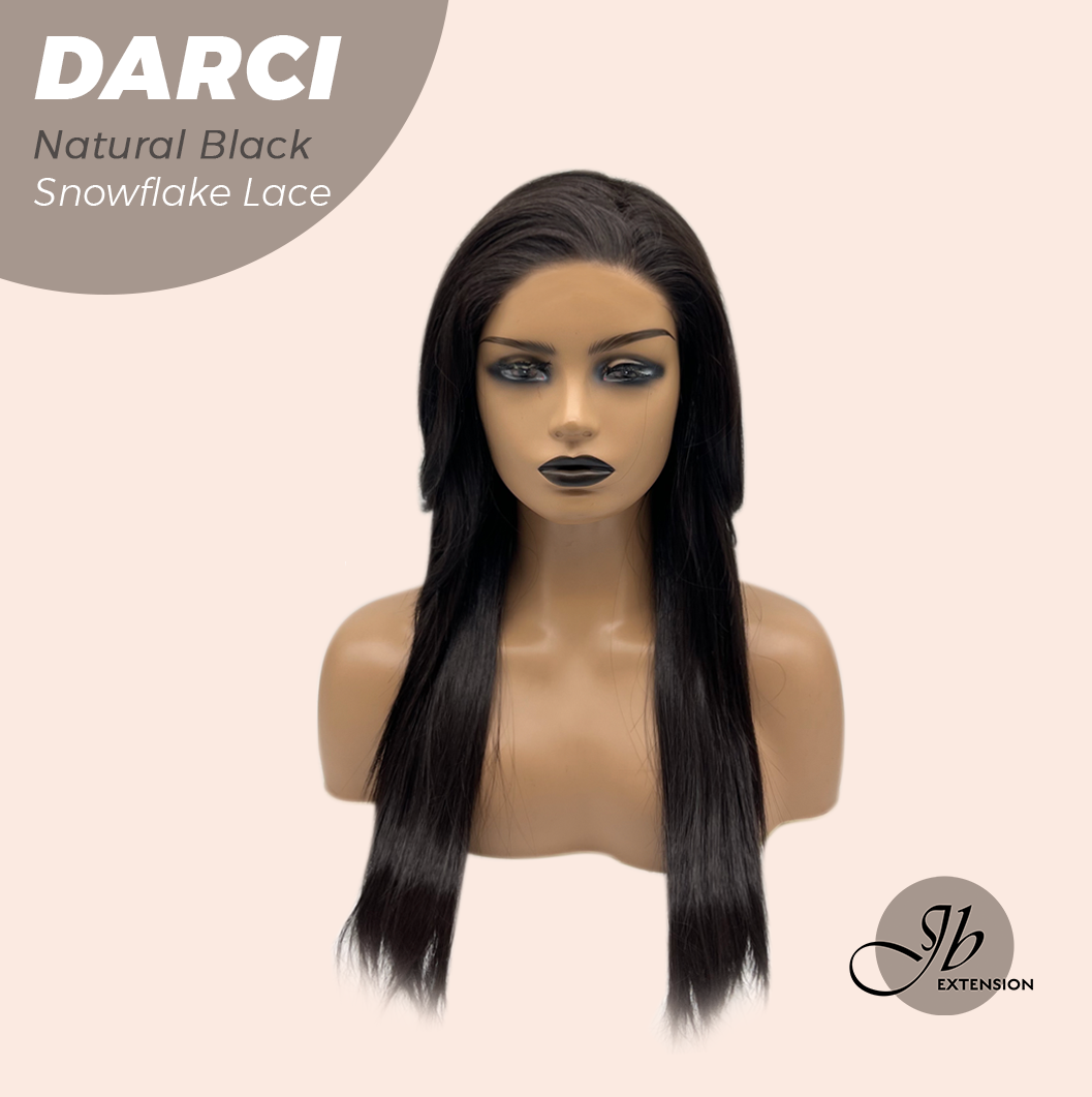 JBEXTENSION 25 Inches Natural Black Pre-Cut Snowflake Lace Frontlace Glueless Wig DARCI NATURAL BLACK【PERMATEASE】【BENDY EAR TABS】
