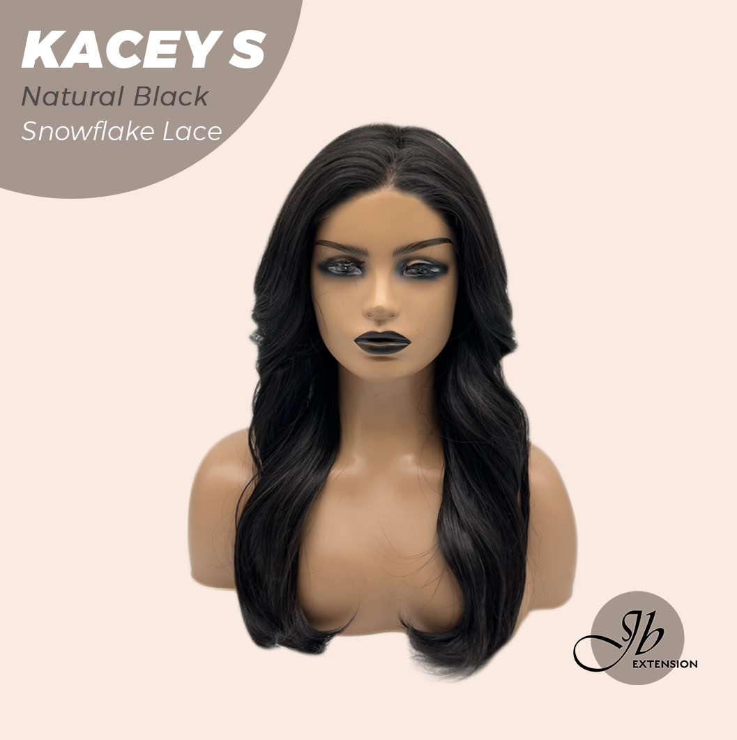 JBEXTENSION 20 Inches Natural Black Pre-Cut Snowflake Lace Frontlace Glueless Wig KACEY S NATURAL BLACK【PERMATEASE】【BENDY EAR TABS】- M/L