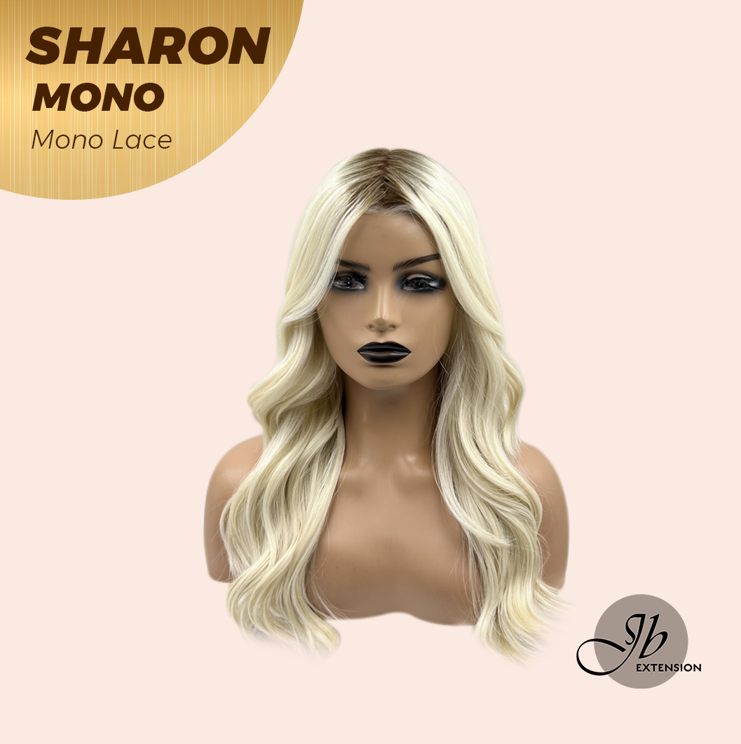 JBEXTENSION SHARON MONO Monofilament Handmade Wig 6X5 Full Monofilament Hand Tied Top Wig 20 Inches Platinum Blonde With Dark Root Wave Mono Lace Wig With Anti-slip Silicone Strips Glueless Wig SHARON MONO【BENDY EAR TABS】