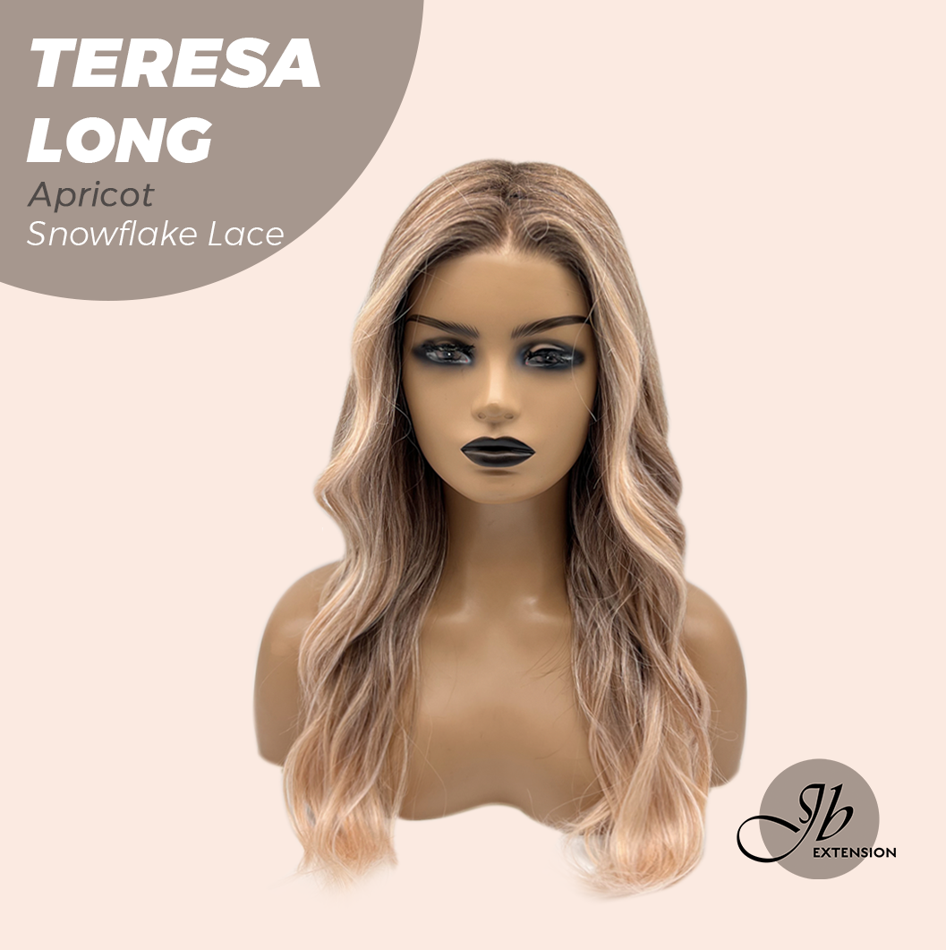 JBEXTENSION 22 Inches Long Apricot Pre-Cut Snowflake Lace Frontlace Glueless Wig TERESA LONG APRICOT【PERMATEASE】【BENDY EAR TABS】