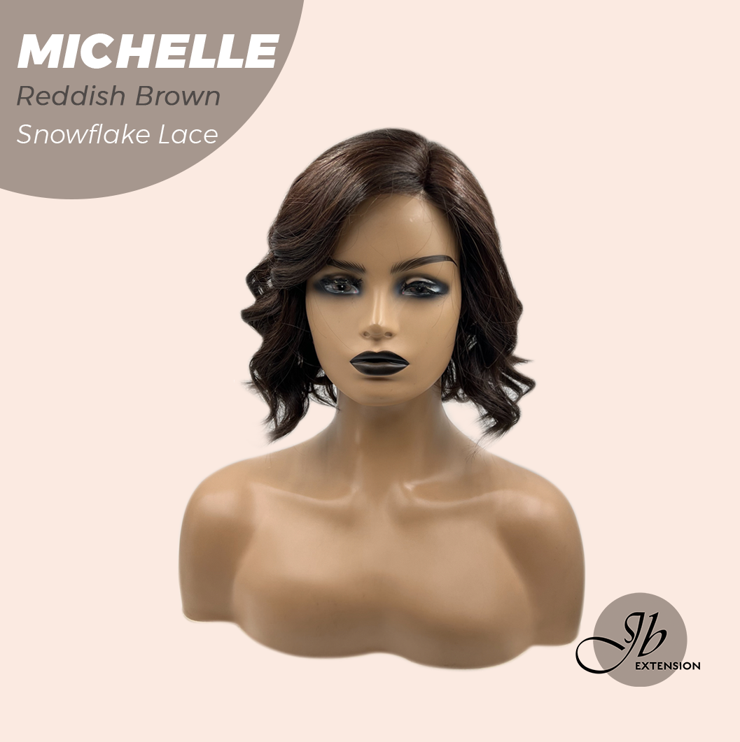 JBEXTENSION 10 Inches Reddish Brown Pre-Cut Side Part Snowflake Lace Frontlace Glueless Wig MICHELLE REDDISH BROWN【BENDY EAR TABS】