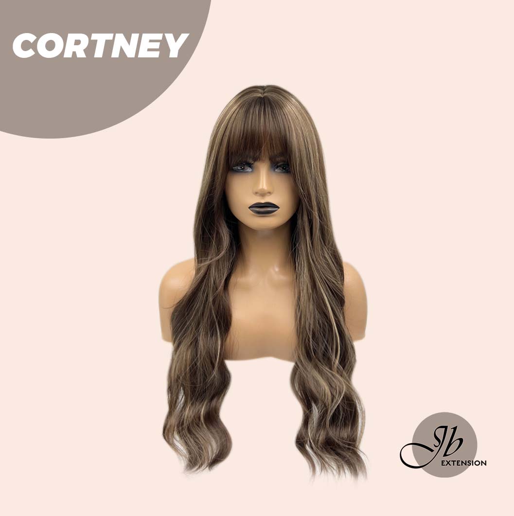 JBEXTENSION 26 Inches Brown With Highlight Wave Wig With Bangs CORTNEY