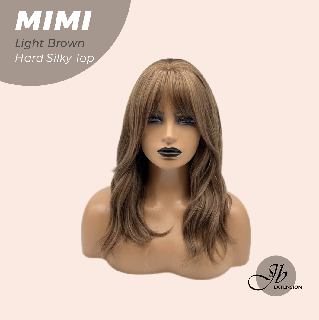 HOT OF SEASON - 16 Inches Scalpiana 3.5X4 Hard Silky Top Natural Scalp Effect Light Brown Body Wave Wig With Bangs Wig MIMI SILK TOP LIGHT BROWN