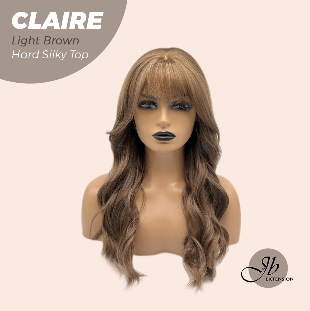 JBEXTENSION 22 Inches Scalpiana Light Brown 3.5X4 Hard Silky Top Natural Scalp Effect Women Wig With Bangs CLAIRE SILKY TOP LIGHT BROWN