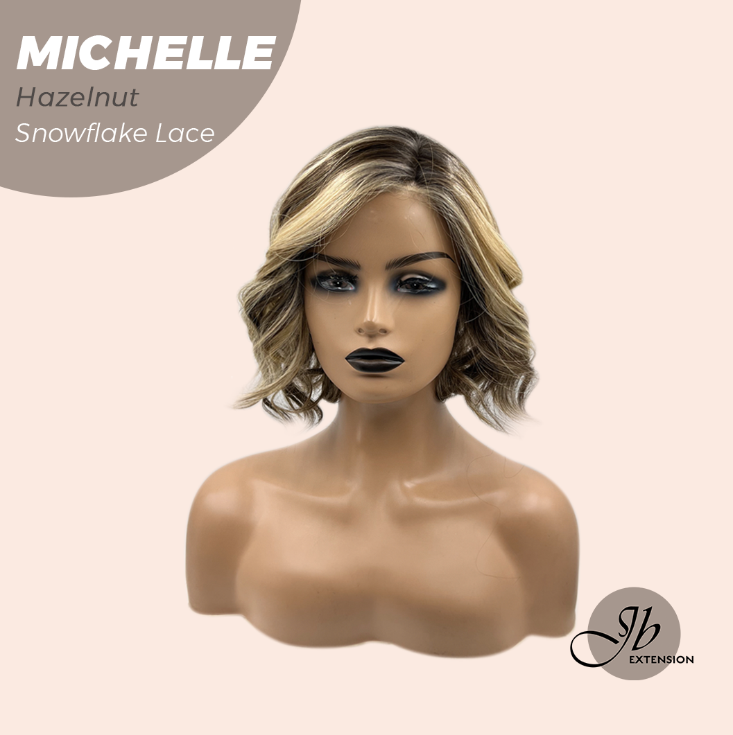 JBEXTENSION 10 Inches Hazelnut Blonde Highlight Pre-Cut Side Part Snowflake Lace Frontlace Glueless Wig MICHELLE HAZELNUT【BENDY EAR TABS】