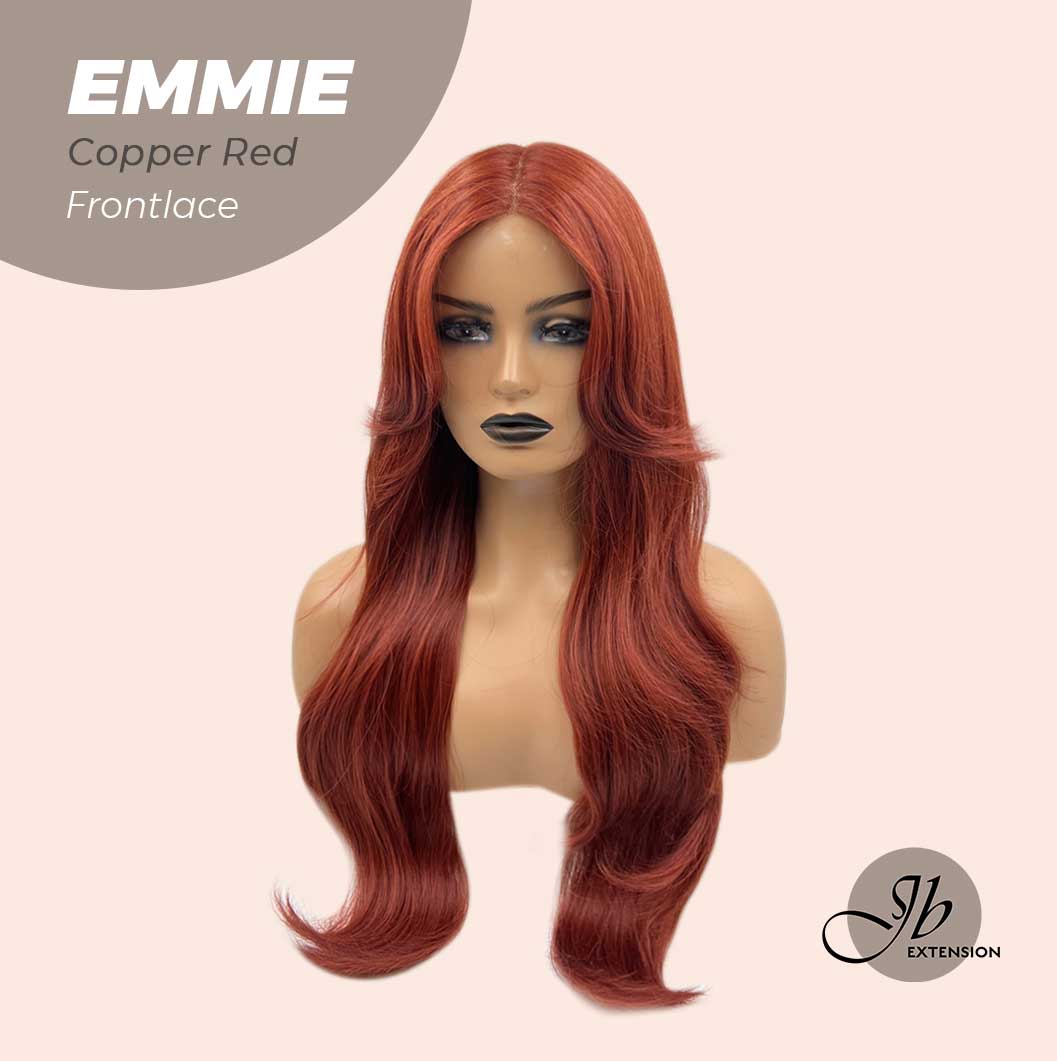 JBEXTENSION 26 Inches Curly Women Copper Red Wig Pre-Cut Frontlace Glueless Wig EMMIE COPPER RED