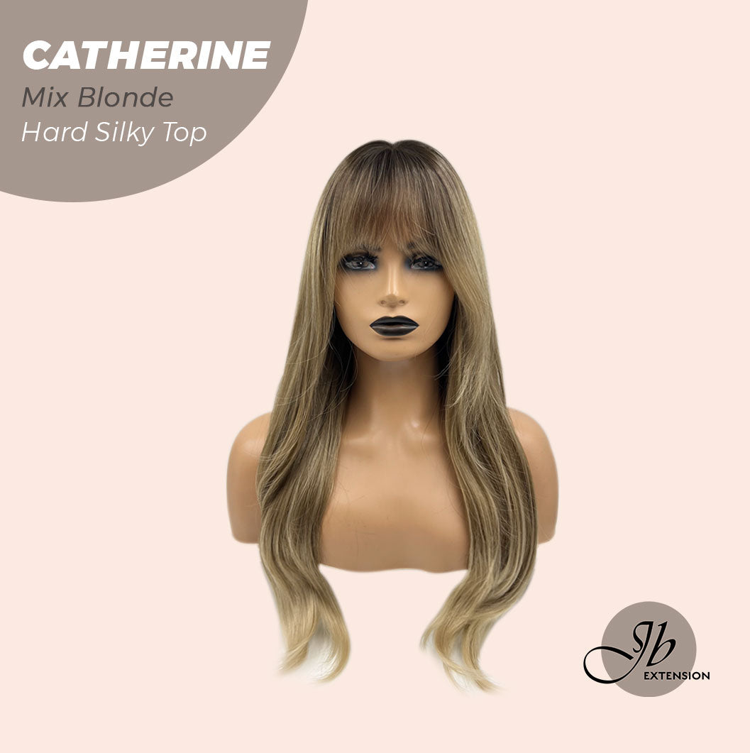 JBEXTENSION 25 Inches Scalpiana Mix Blonde 3.5X4 Hard Silky Top Natural Scalp Effect Wig With Bangs CATHERINE MIX BLONDE