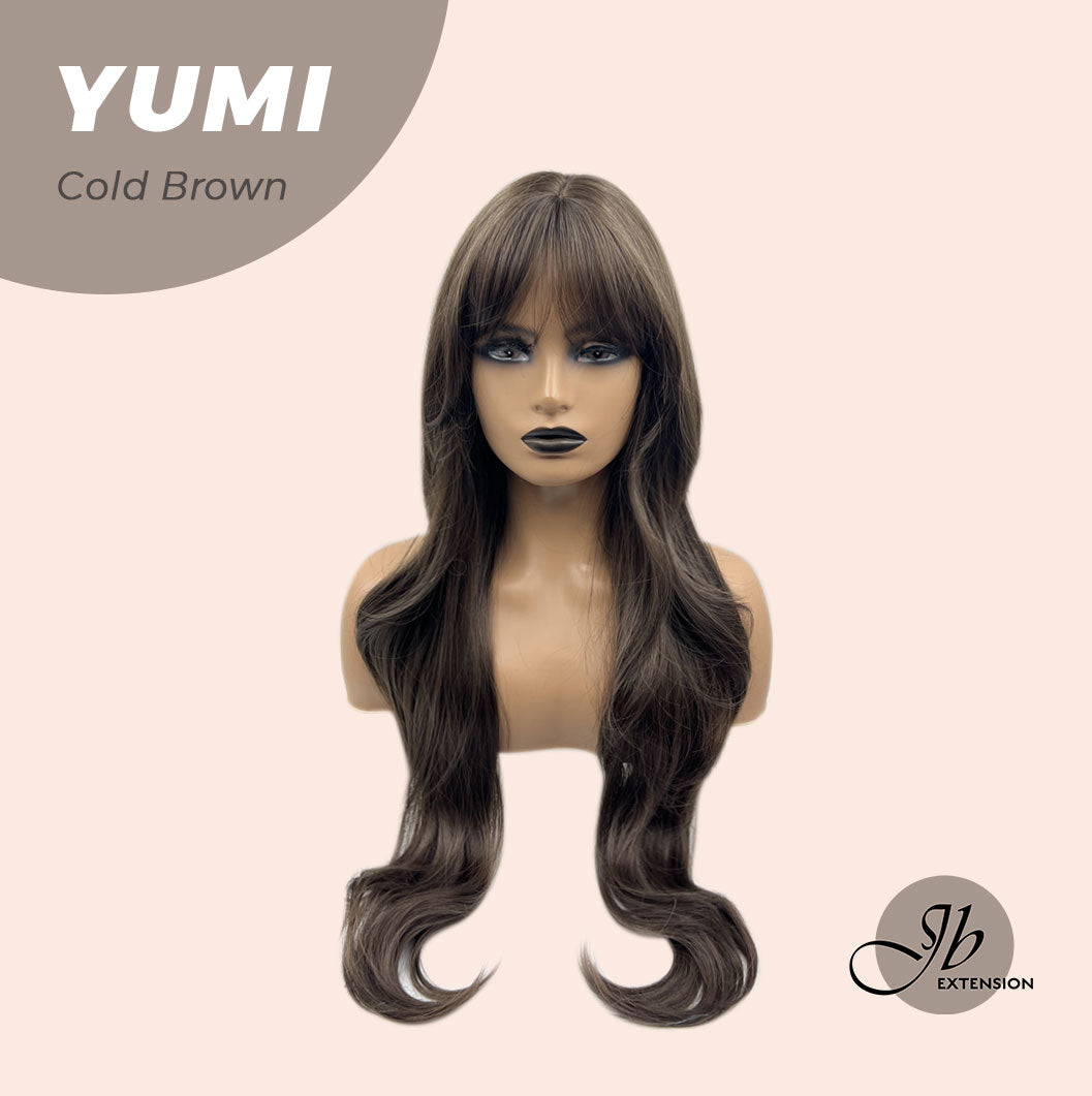JBEXTENSION 30 Inches Long Cold Brown Wig With Bangs YUMI BROWN