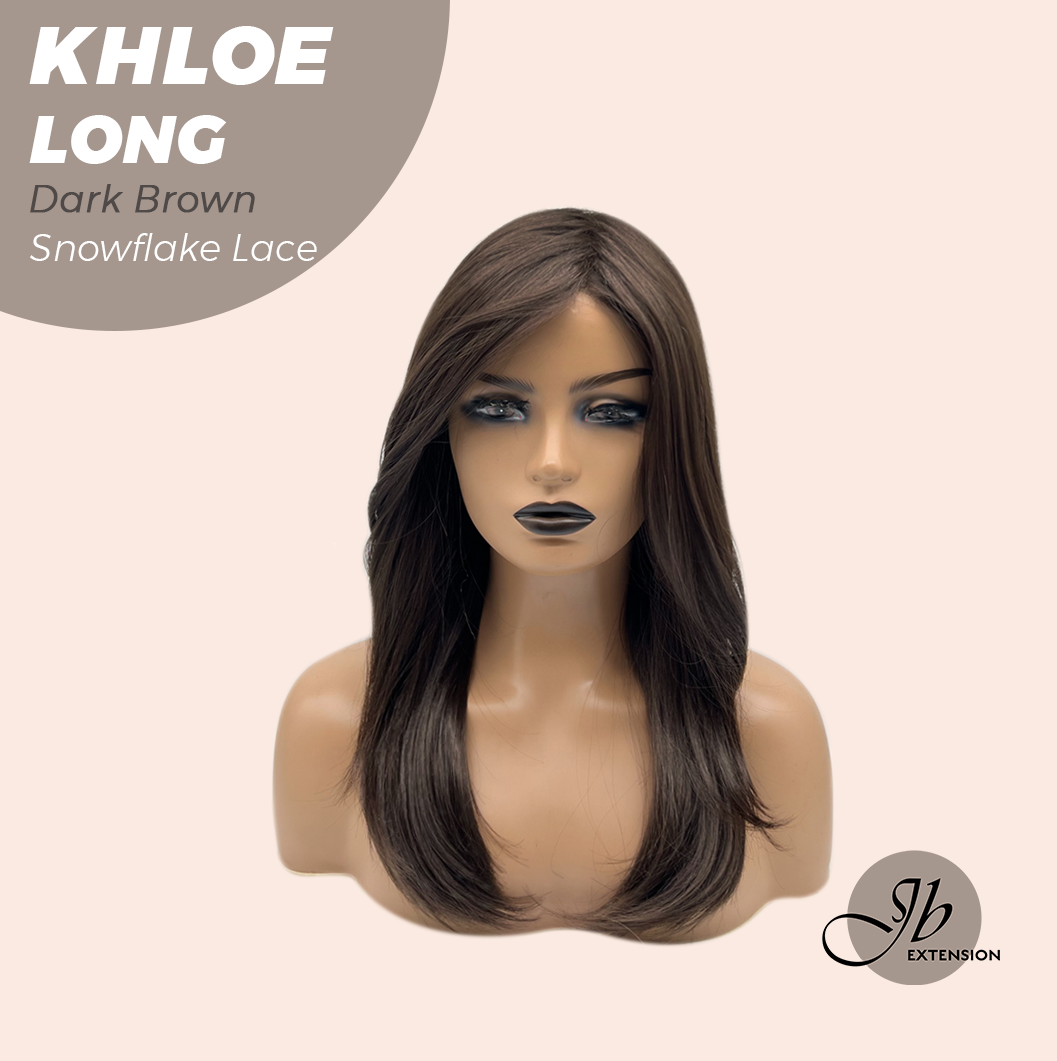 JBEXTENSION 18 Inches Dark Brown Pre-Cut Snowflake Lace Frontlace Glueless Wig KHLOE LONG DARK BROWN【PERMATEASE】【BENDY EAR TABS】