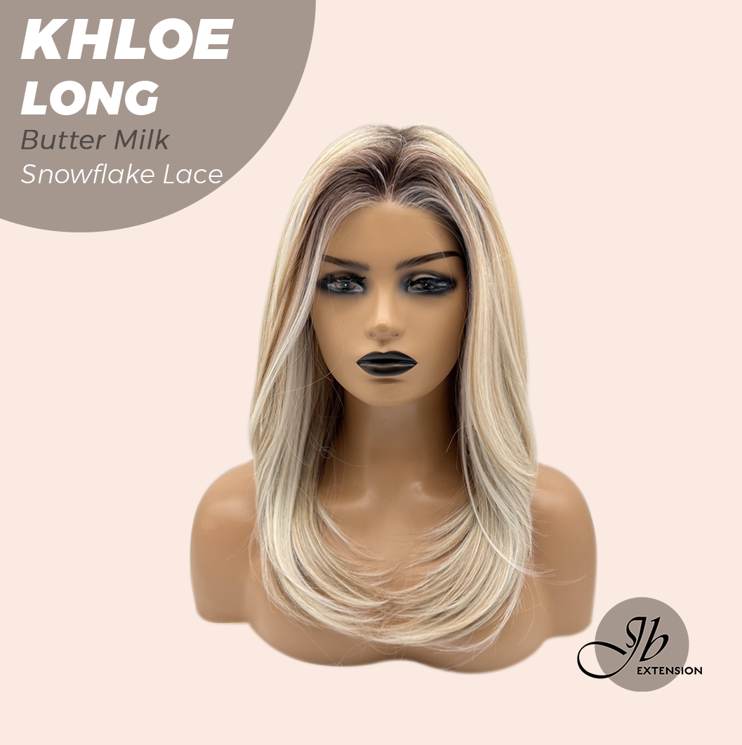 JBEXTENSION 18 Inches Butter Milk Pre-Cut Snowflake Lace Frontlace Glueless Wig KHLOE LONG BUTTER MILK【PERMATEASE】【BENDY EAR TABS】- M/L