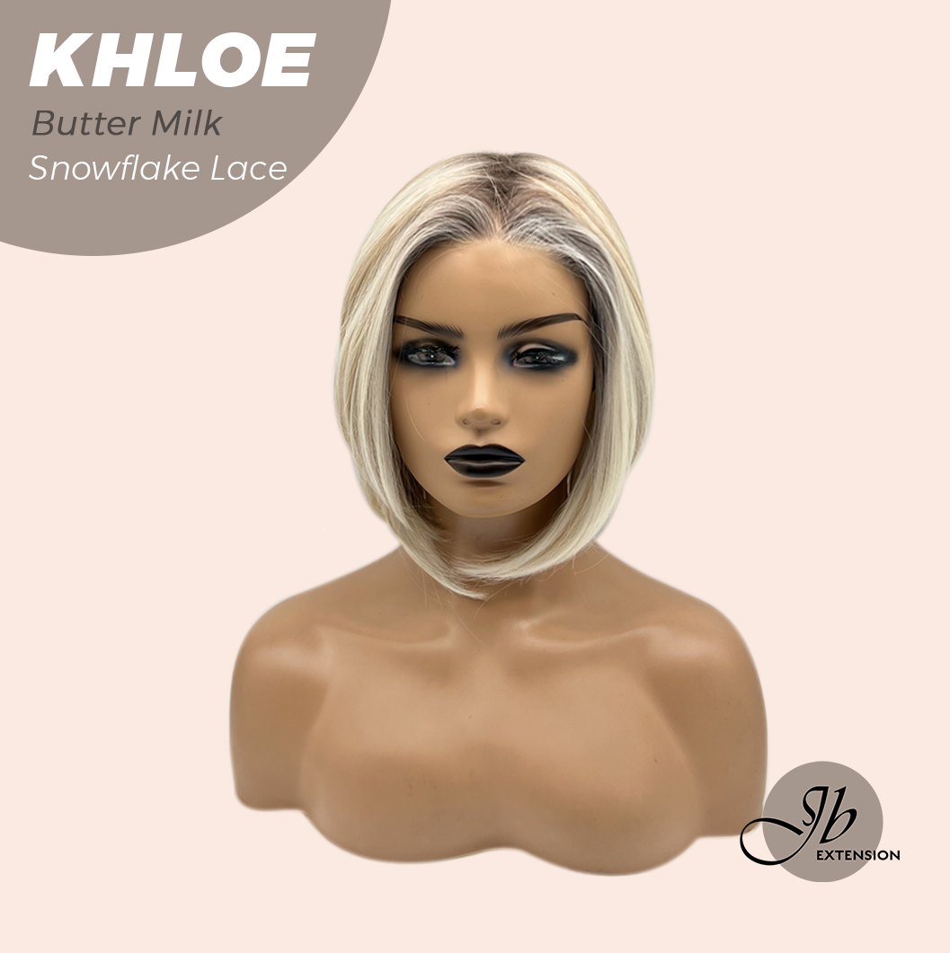 JBEXTENSION 12 Inches Bob Cut Butter Milk Pre-Cut Snowflake Lace Frontlace Glueless Wig KHLOE BUTTER MILK【PERMATEASE】【BENDY EAR TABS】- M/L