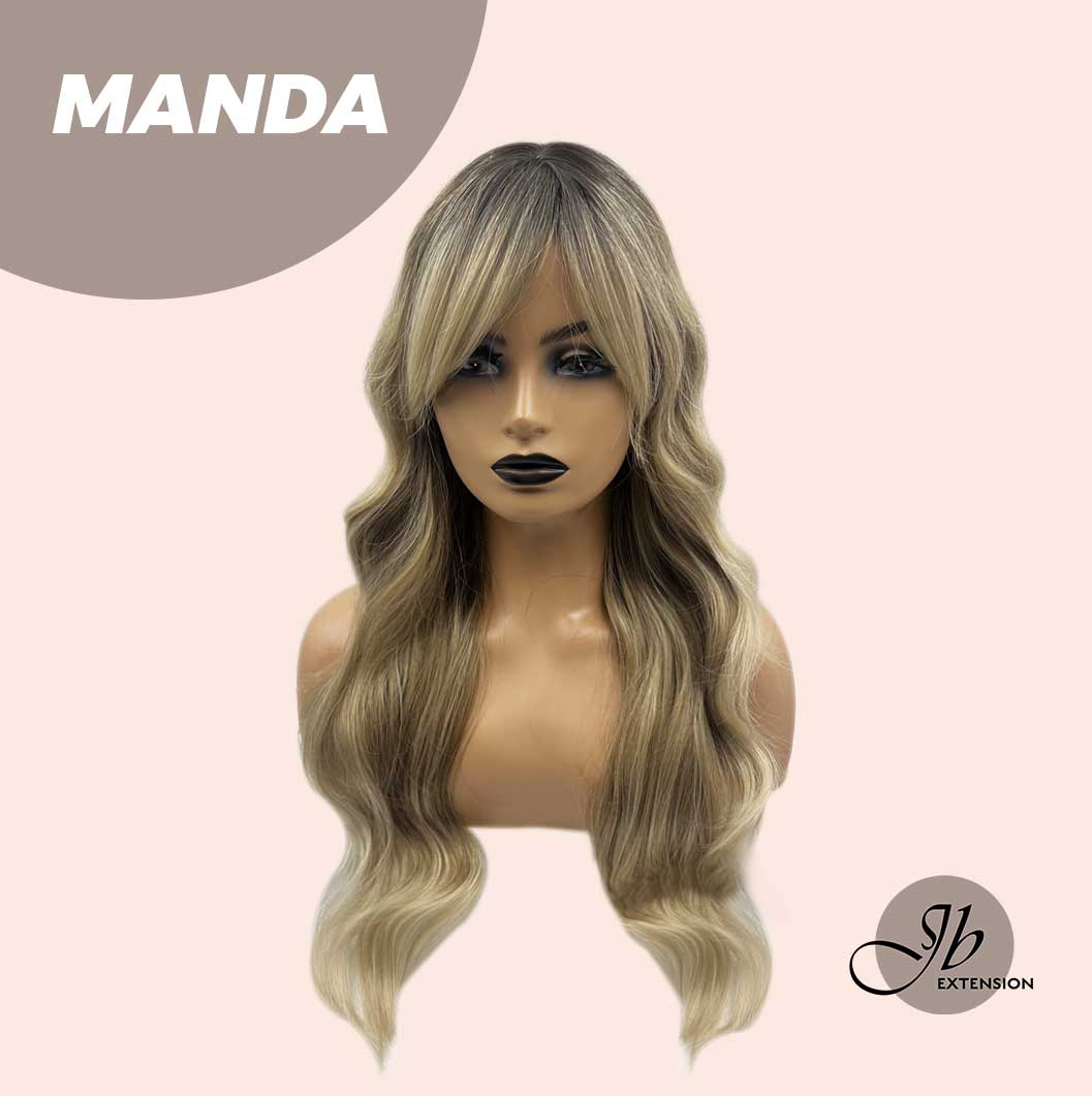 Get the Influencer Look with JBEXTENSION 26 Inches Mix Blonde With Dark Root Body Wave With Bangs MANDA