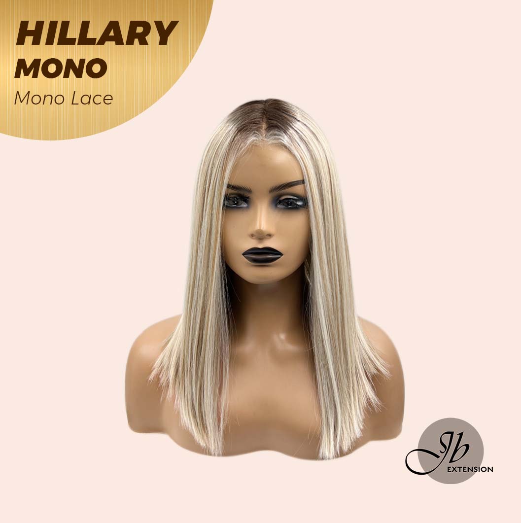 JBEXTENSION HILLARY MONO Monofilament Handmade Wig 6X5 Full Monofilament Hand Tied Top Wig 16 Inches Blonde With Dark Root Straight Mono Lace Wig With Anti-slip Silicone Strips Glueless Wig Hillary Mono【BENDY EAR TABS】