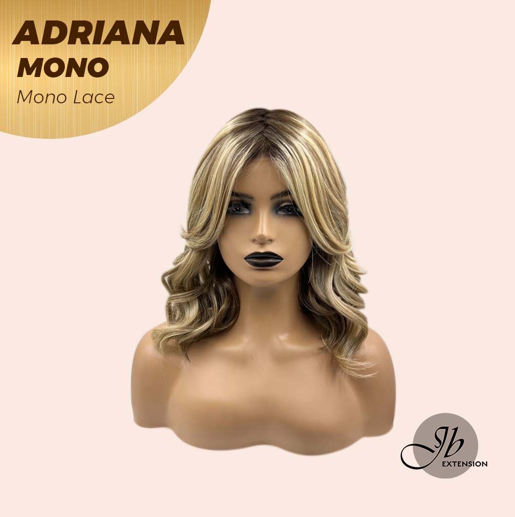[PRE-ORDER] JBEXTENSION ADRIANA MONO Full Monofilament Handmade Full Lace Full Hand Tied Wig 14 Inches Blonde With Dark Root Wave Mono Lace Handmade Futura Fiber Wig With Anti-slip Silicone Strips Glueless Wig Adriana Mono【BENDY EAR TABS】