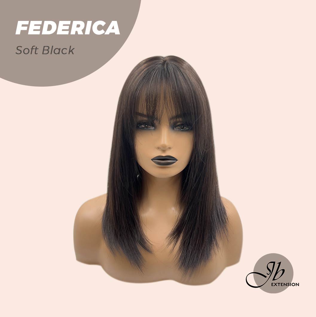 JBEXTENSION 16 Inches Short Bob Cut Soft Black Wig With Bangs FEDERICA SOFT BLACK