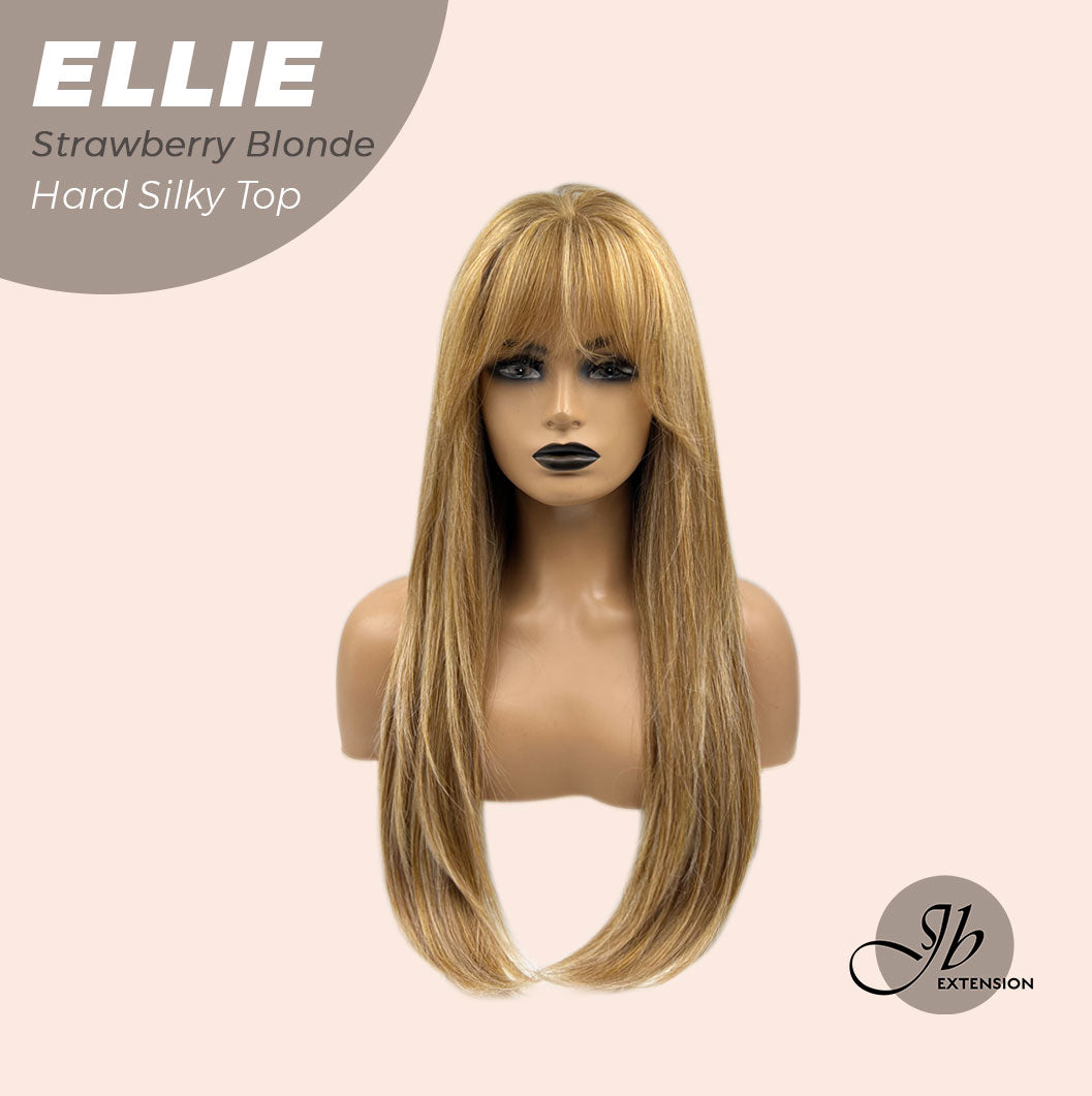 JBEXTENSION 26 Inches Scalpiana Strawberry Blonde Wolf Cut 3.5X4 Hard Silky Top Natural Scalp Effect Wig With Bangs ELLIE STRAWBERRY BLONDE Silk Top