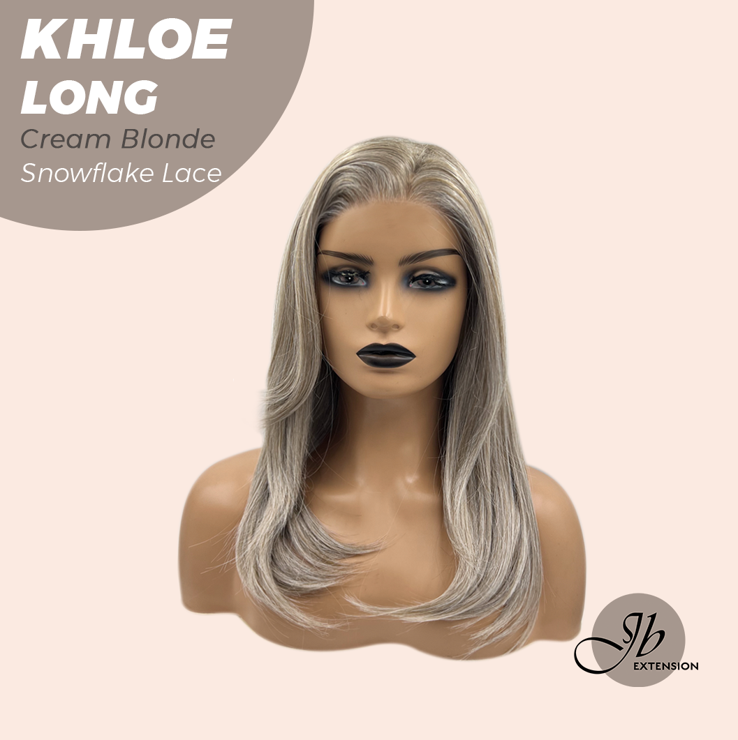 JBEXTENSION 18 Inches Cream Blonde Pre-Cut Snowflake Lace Frontlace Glueless Wig KHLOE LONG CREAM BLONDE【PERMATEASE】【BENDY EAR TABS】
