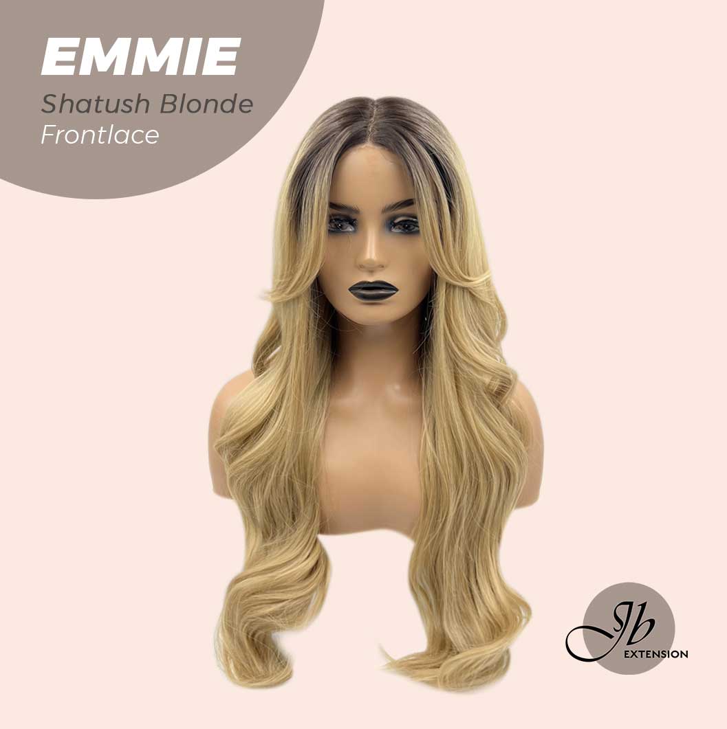 JBEXTENSION 26 Inches Curly Women Shatush Blonde Wig Pre-Cut Frontlace Glueless Wig EMMIE SHATUSH BLONDE