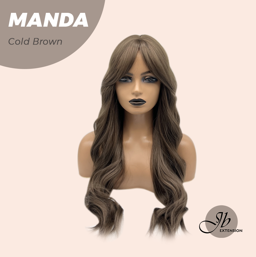 JBEXTENSION 26 Inches Long Cold Brown Body Wave with Bangs MANDA COLD BROWN