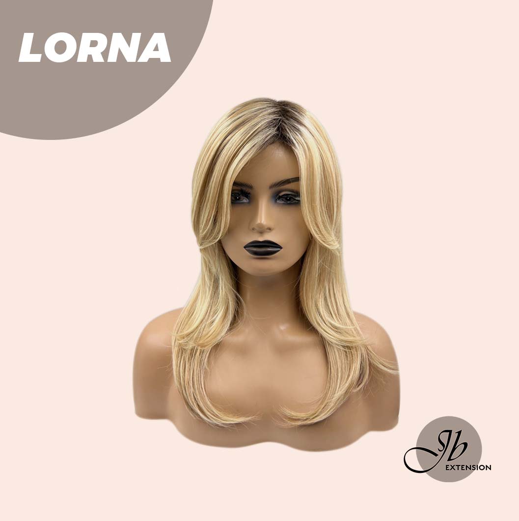 JBEXTENSION 18 Inches Blonde Curly Women Fashion Full Machine Wig With Bangs LORNA【PLUS PERMATEASE】【BENDY EAR TABS】