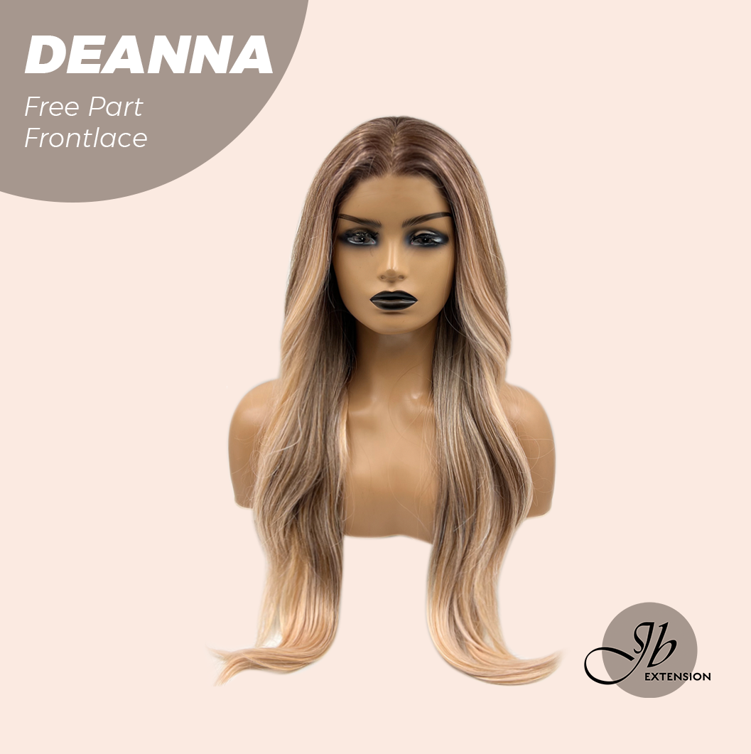 JBEXTENSION 28 Inches Long Apricot Curly Pre-Cut Free Part Frontlace Glueless Wig DEANNA FREE PART