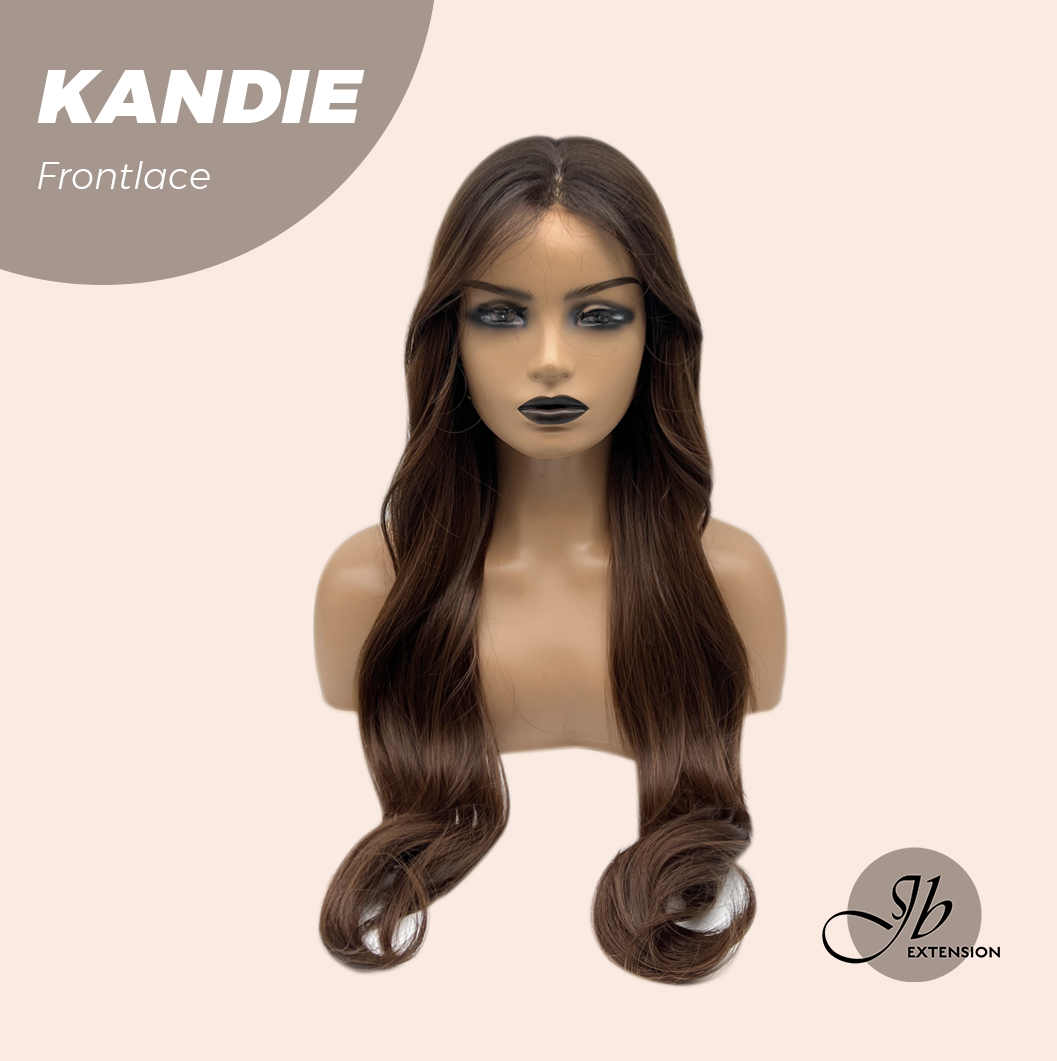 JBEXTENSION 28 Inches Curly Mocha with Dark Root Pre-Cut Frontlace Glueless Wig KANDIE