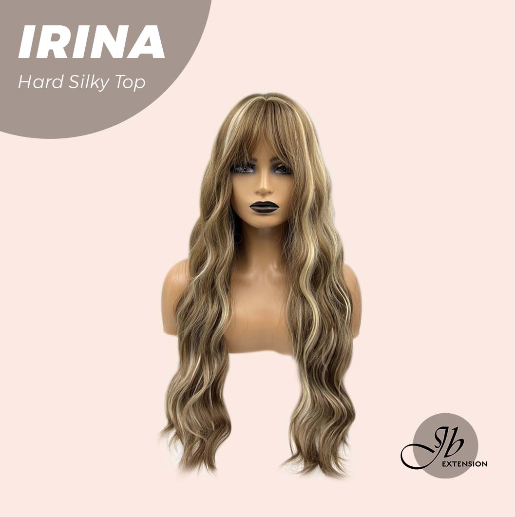 JBEXTENSION 28 Inches Scalpiana Brown With Blonde Highlight Wave 3.5X4 Hard Silky Top Natural Scalp Effect Wig IRINA