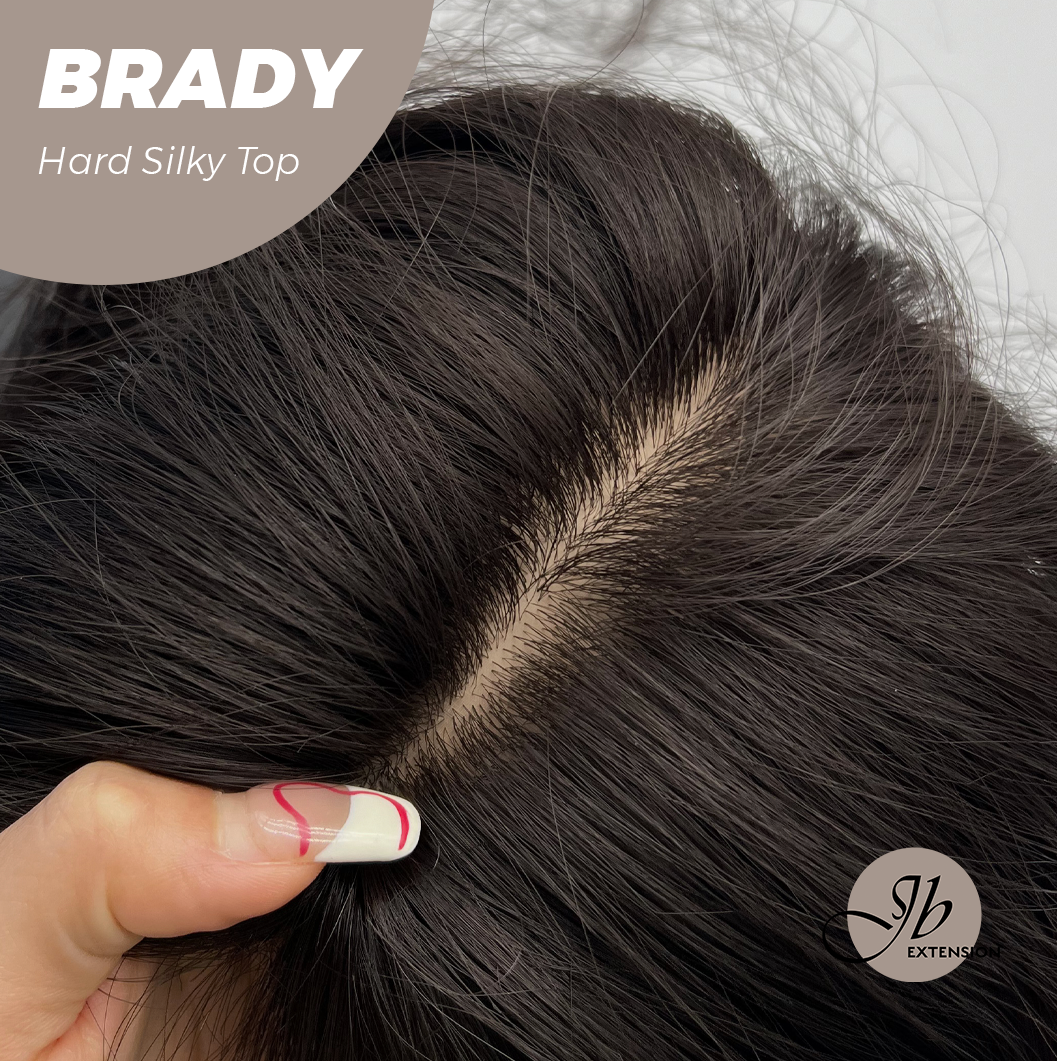 JBEXTENSION 12 Inches Scalpiana Wave Midnight Brown( Black/Brown) 3.5X4 Hard Silky Top Natural Scalp Effect Wig with Bang BRADY