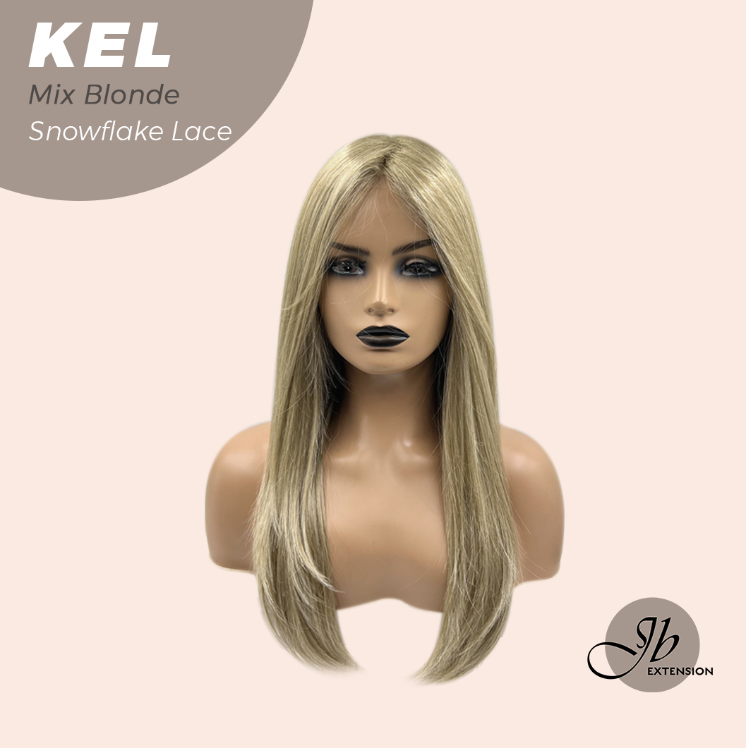 JBEXTENSION 22 Inches Mix Blonde Pre-Cut Snowflake Lace Frontlace Glueless Wig KEL MIX BLONDE【PERMATEASE】【BENDY EAR TABS】- M/L