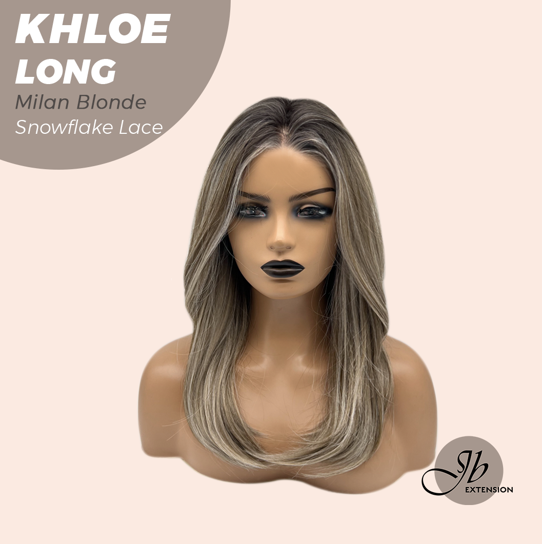 JBEXTENSION 18 Inches Milan Blonde Pre-Cut Snowflake Lace Frontlace Glueless Wig KHLOE LONG MILAN BLONDE【PERMATEASE】【BENDY EAR TABS】- S/M