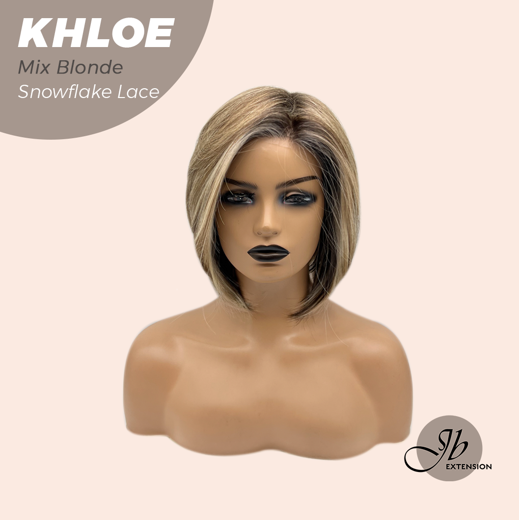 JBEXTENSION 12 Inches Bob Cut Mix Blonde Pre-Cut Snowflake Lace Frontlace Glueless Wig KHLOE MIX BLONDE【PERMATEASE】【BENDY EAR TABS】