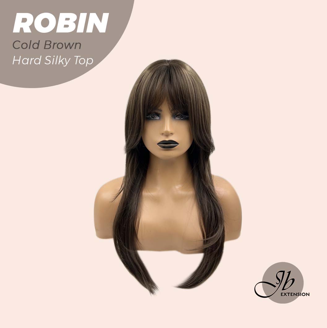 JBEXTENSION 22 Inches  Scalpiana Cold Brown Wolf Cut 3.5X4 Hard Silky Top Natural Scalp Effect Wig ROBIN COLD BROWN