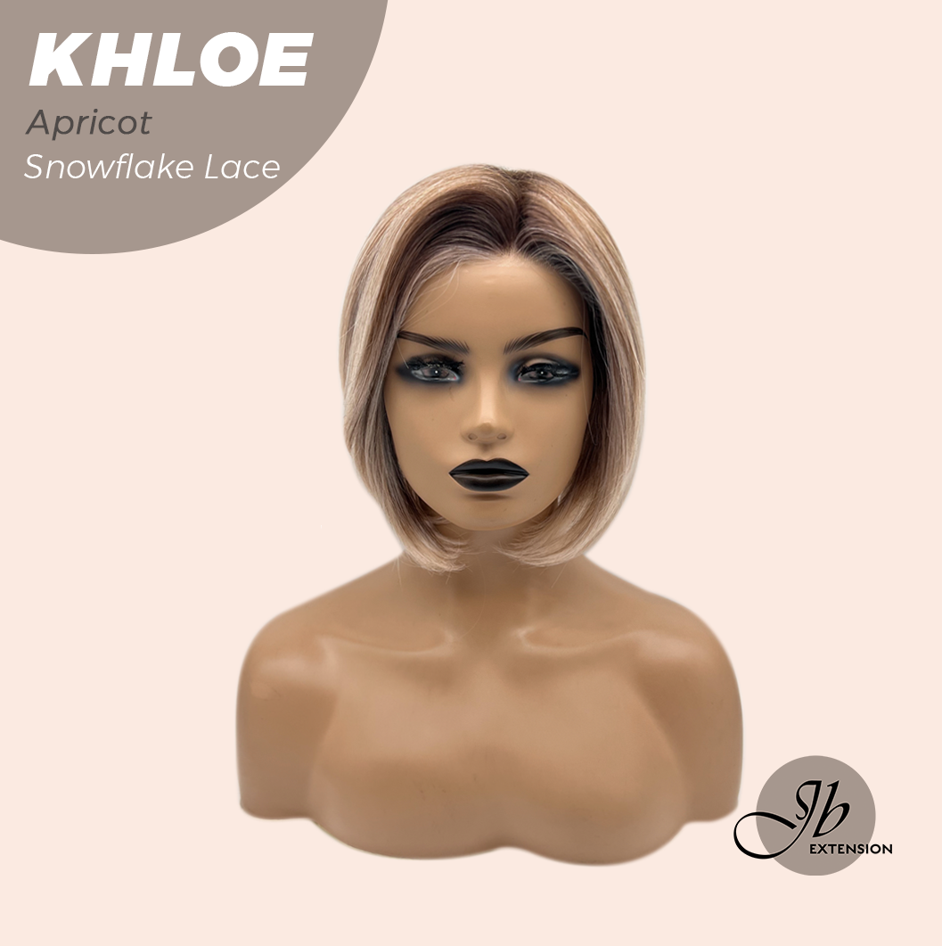 JBEXTENSION 12 Inches Bob Cut Apricot Pre-Cut Snowflake Lace Frontlace Glueless Wig KHLOE APRICOT【PERMATEASE】【BENDY EAR TABS】- S/M