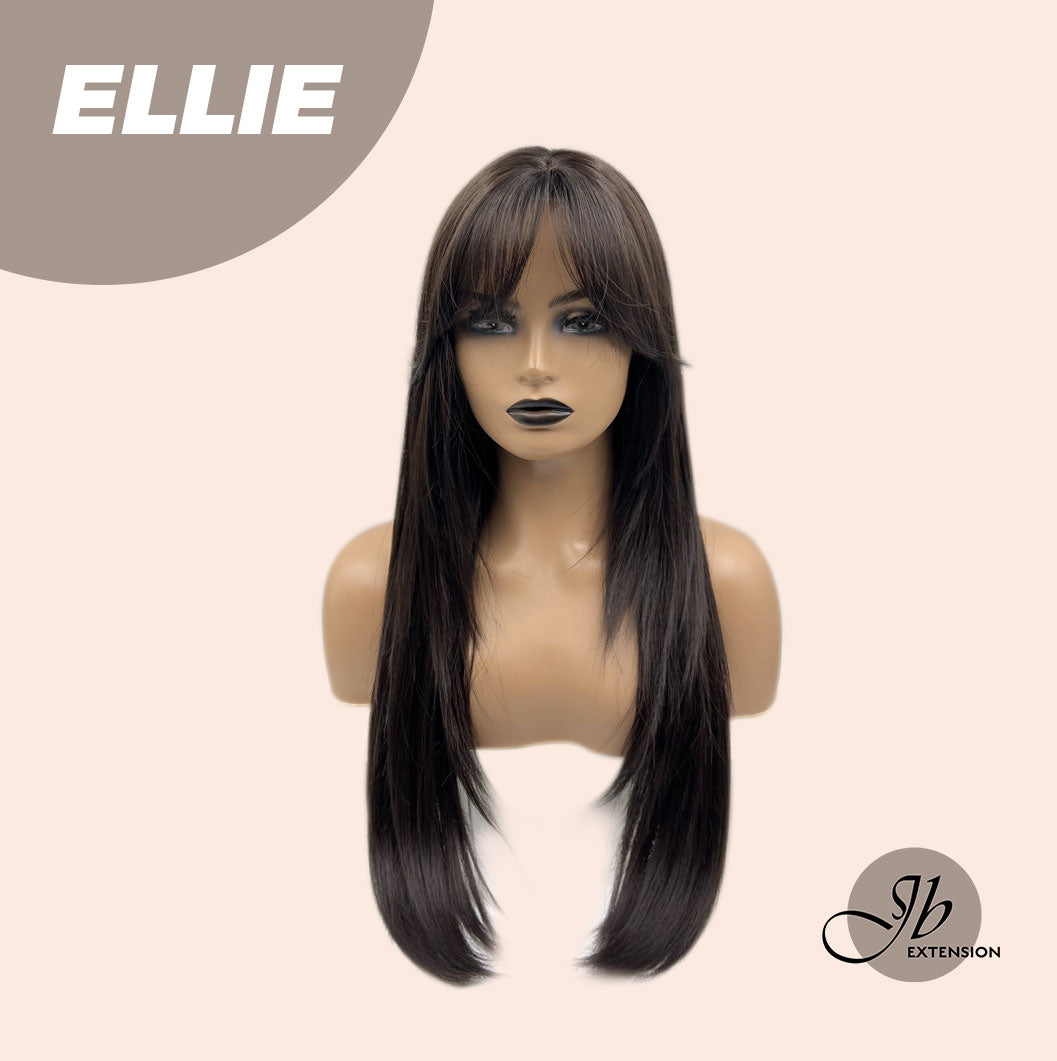 JBEXTENSION 26 Inches Tea Black Darkest Brown Wolf Cut Wig With Bangs ELLIE