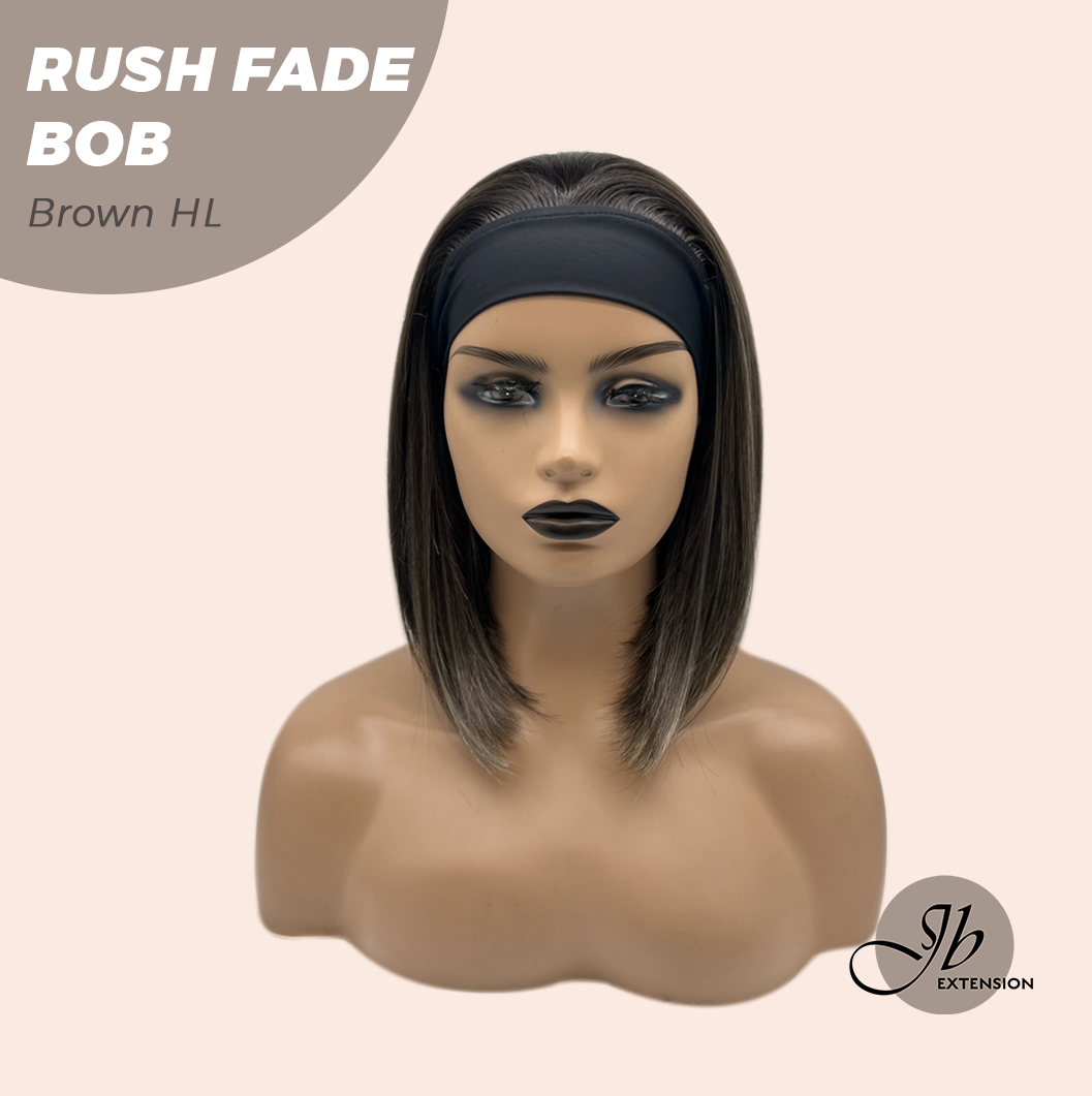 JBEXTENSION 12 Inches Short Hair Brown with Highlight Headband Wig RUSH FADE BOB - BROWN HIGHLIGHT