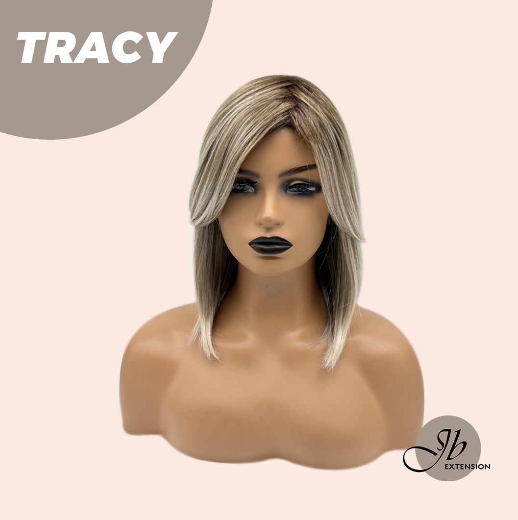 JBEXTENSION 14 Inches Mix Blonde with Dark Root Women Fashion Full Machine Wig TRACY【PLUS PERMATEASE】【BENDY EAR TABS】