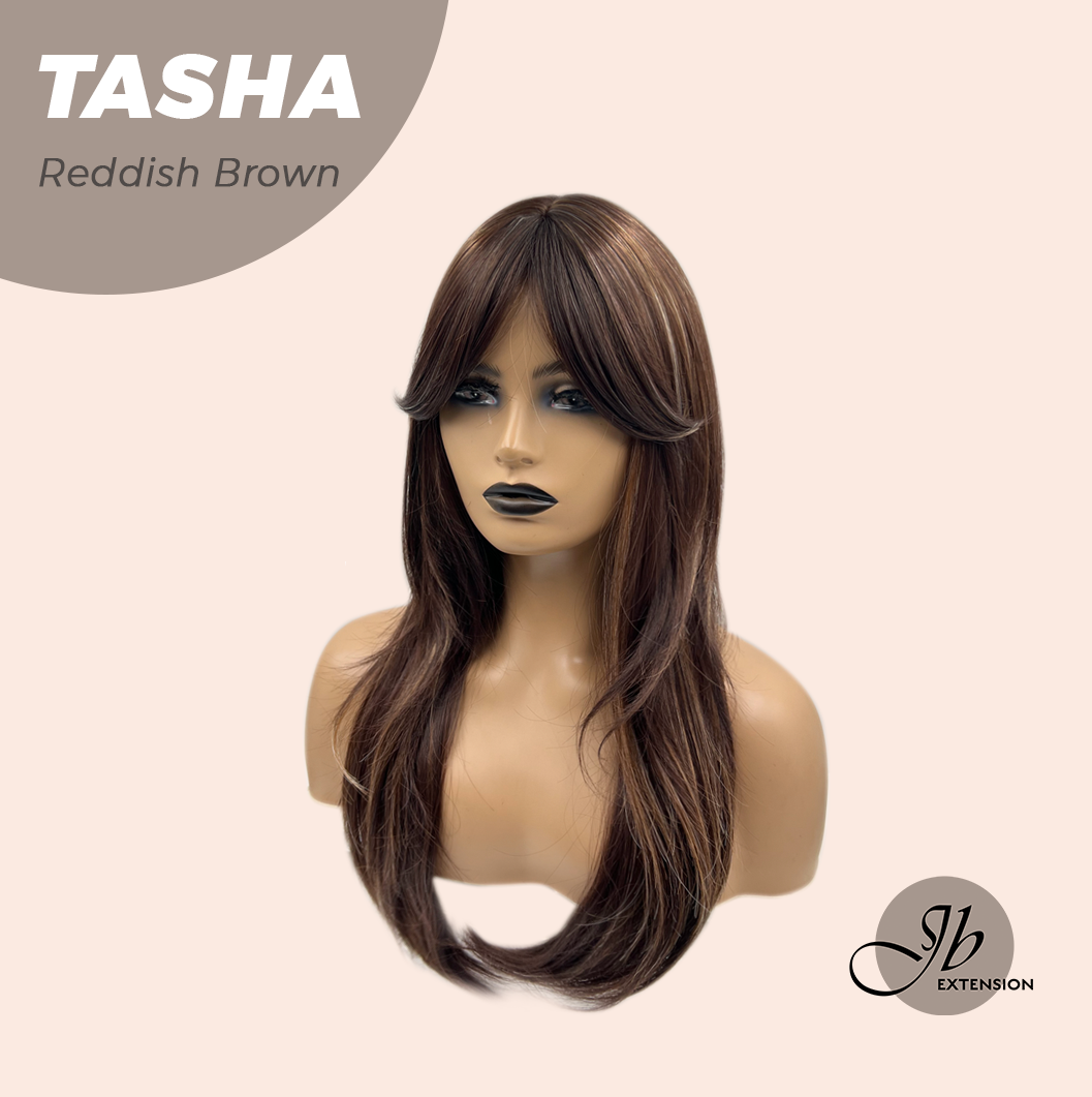 JBEXTENSION 24 Inches Wolf Cut Reddish Brown Women Wig With Bangs TASHA REDDISH BROWN