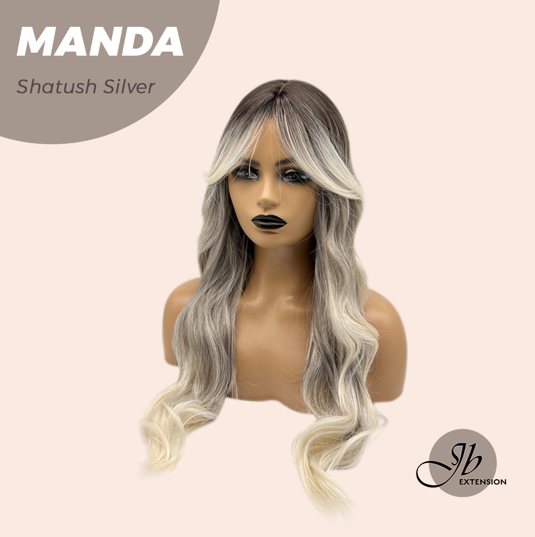 JBEXTENSION 26 Inches Long Shatush Silver Body Wave With Bangs MANDA SHATUSH SILVER