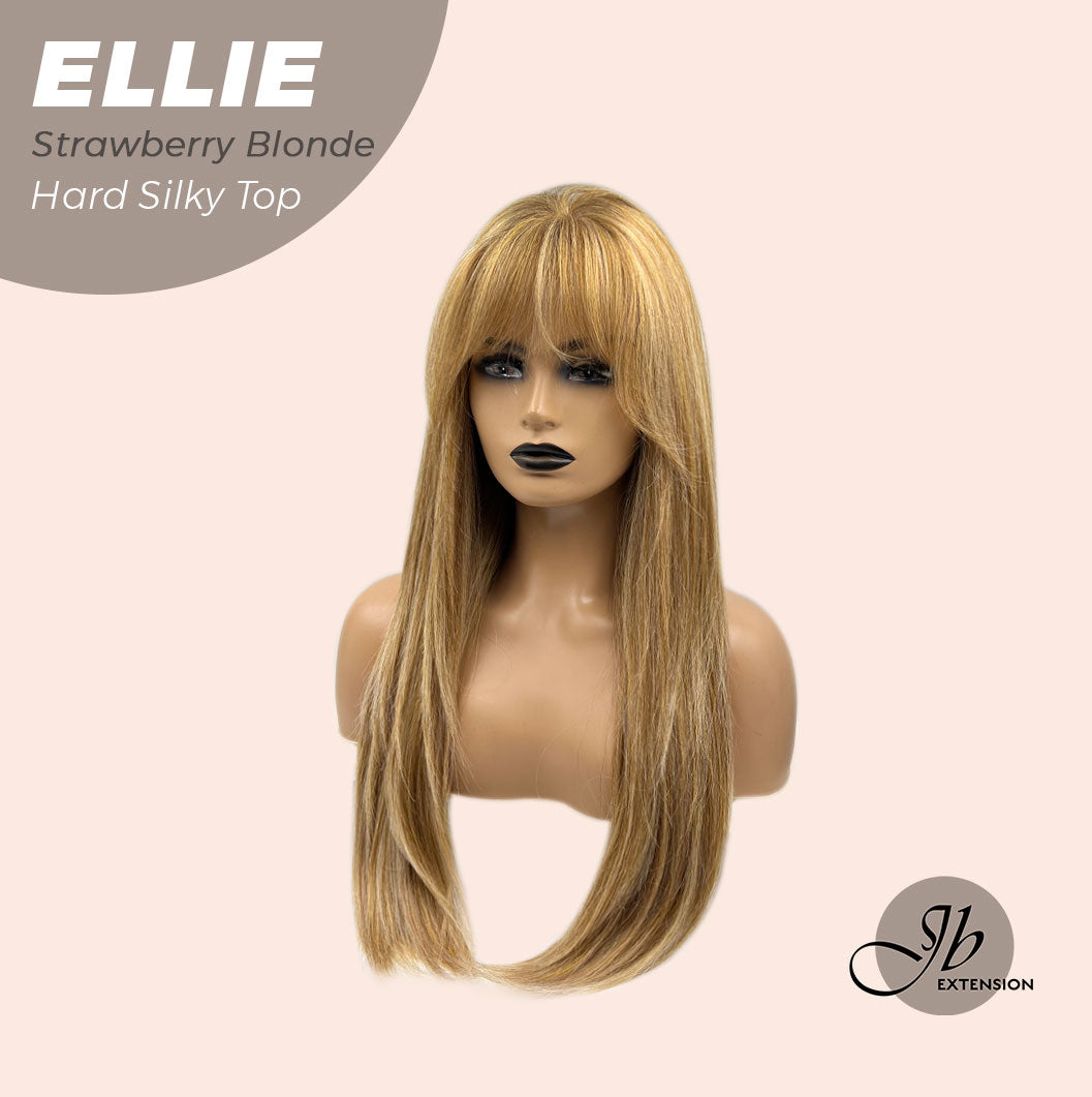 JBEXTENSION 26 Inches Scalpiana Strawberry Blonde Wolf Cut 3.5X4 Hard Silky Top Natural Scalp Effect Wig With Bangs ELLIE STRAWBERRY BLONDE Silk Top