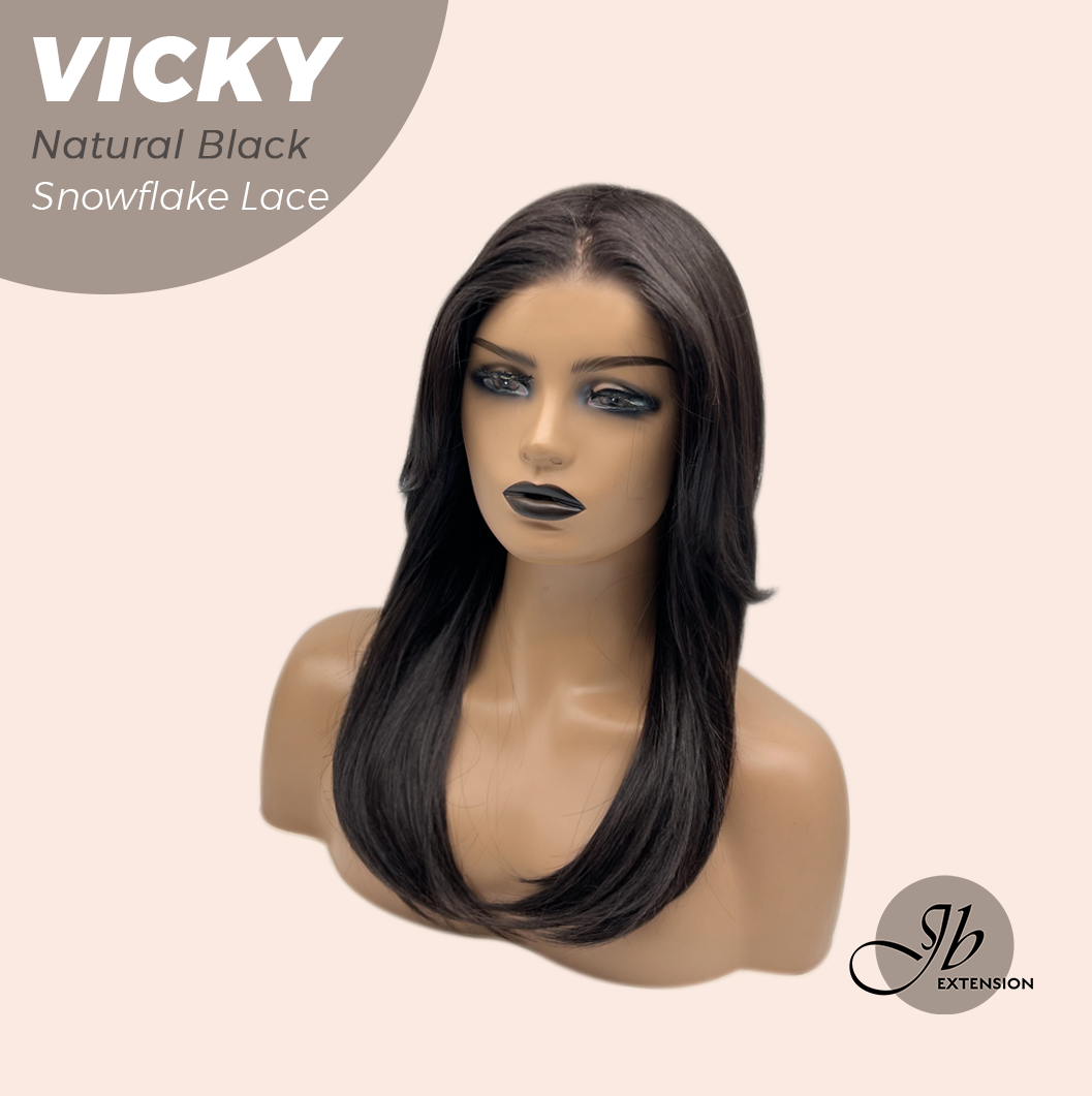 JBEXTENSION 20 Inches Natural Black Pre-Cut Snowflake Lace Frontlace Glueless Wig VICKY NATURAL BLACK【PERMATEASE】【BENDY EAR TABS】